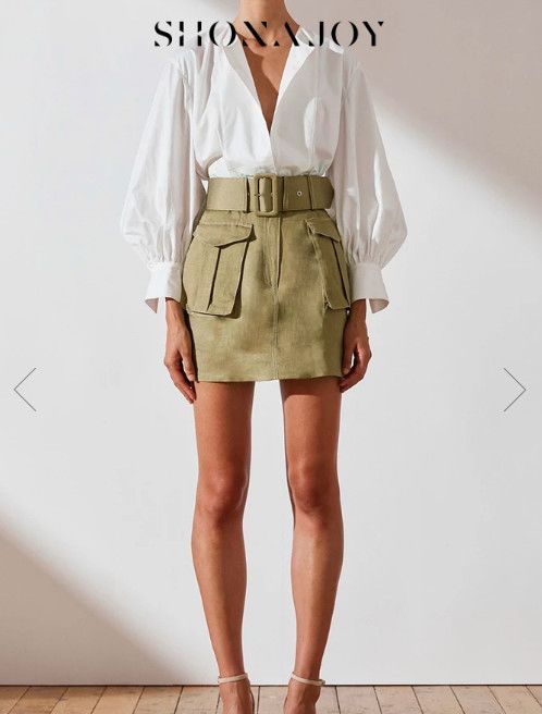 Shona Joy | Ellington Cargo Miniskirt | Olive Linen | Size 6