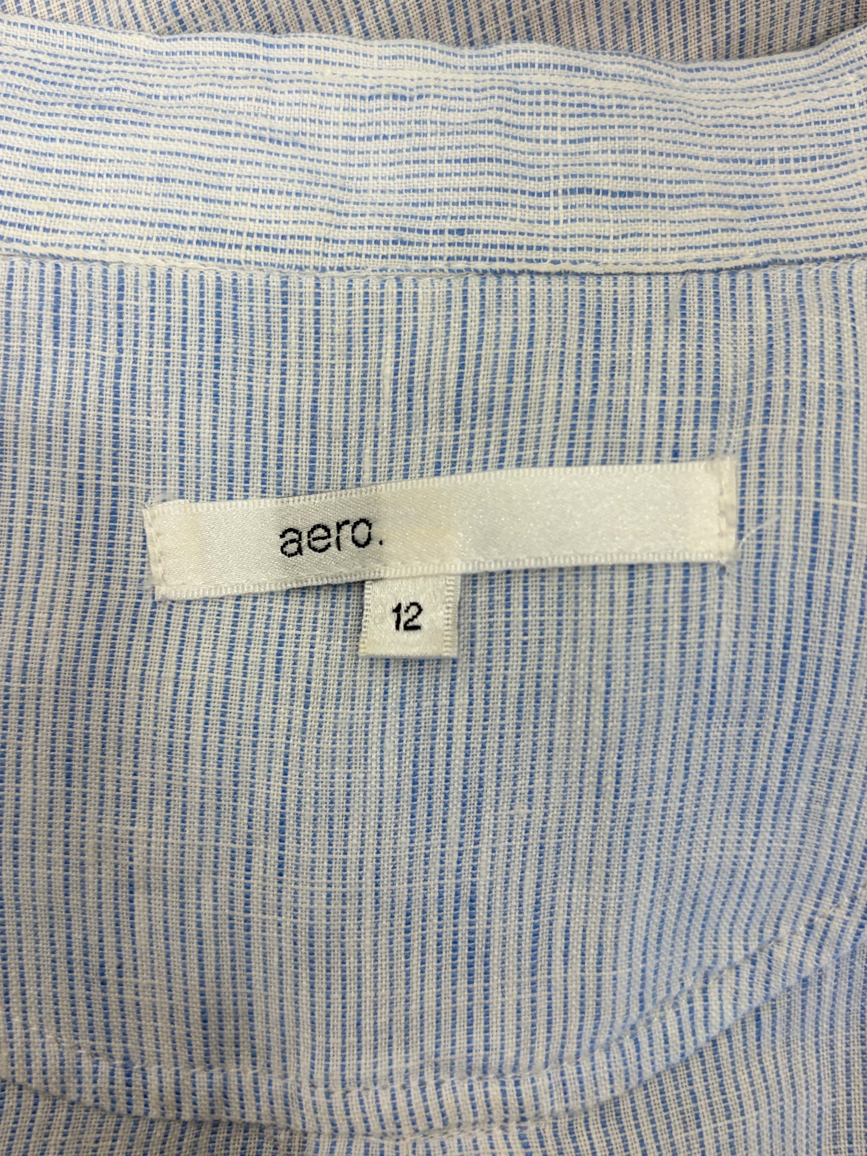 Aero | Pinstripe Linen-Blend Oversized Shirt | Blue & White | Size 12