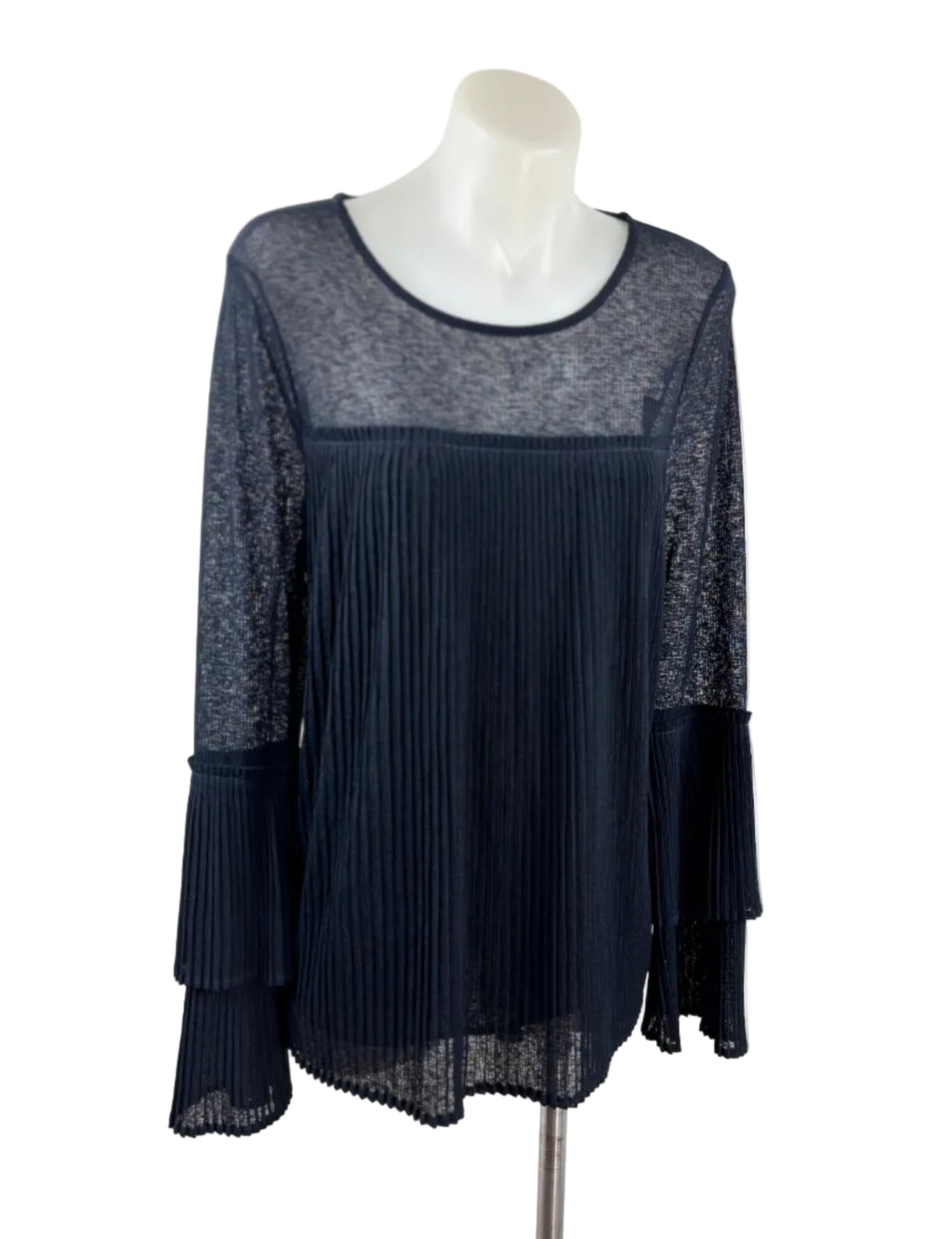 Witchery Pleated Sheer-Yoke Blouse in navy – view 5 of 6