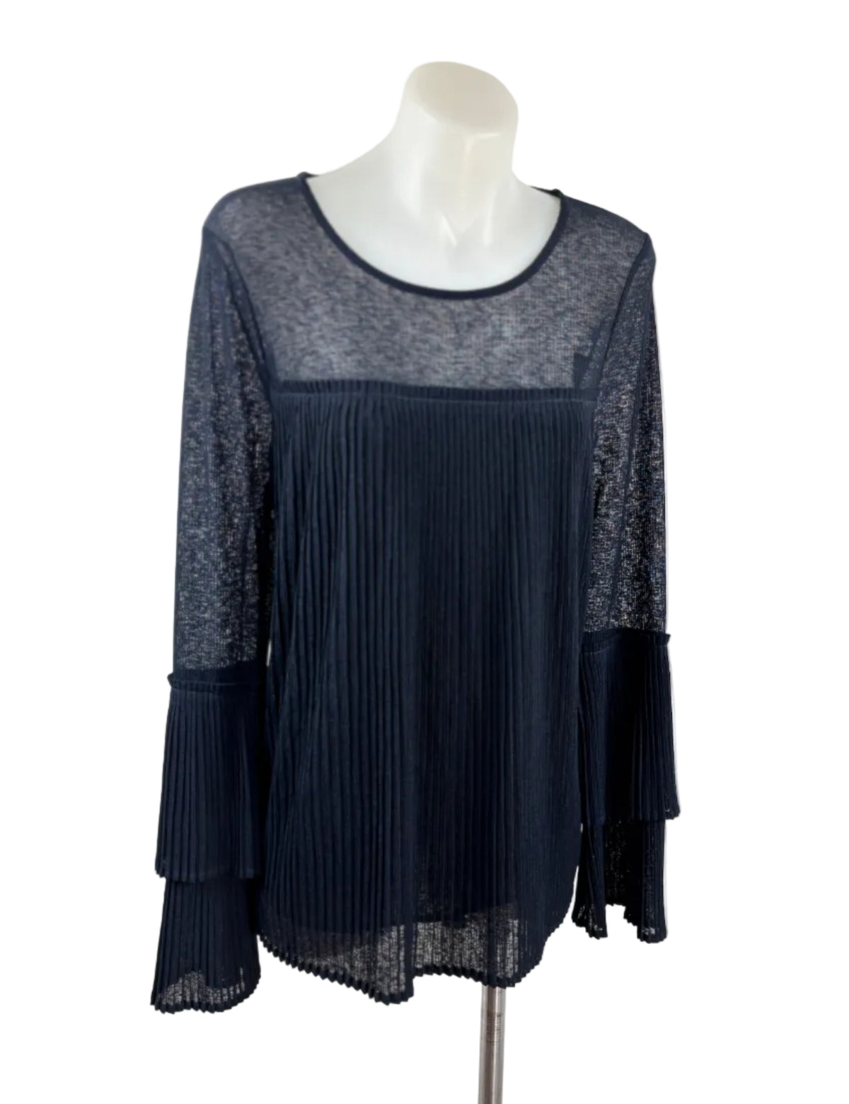 Witchery Pleated Sheer-Yoke Blouse in navy – view 5 of 6