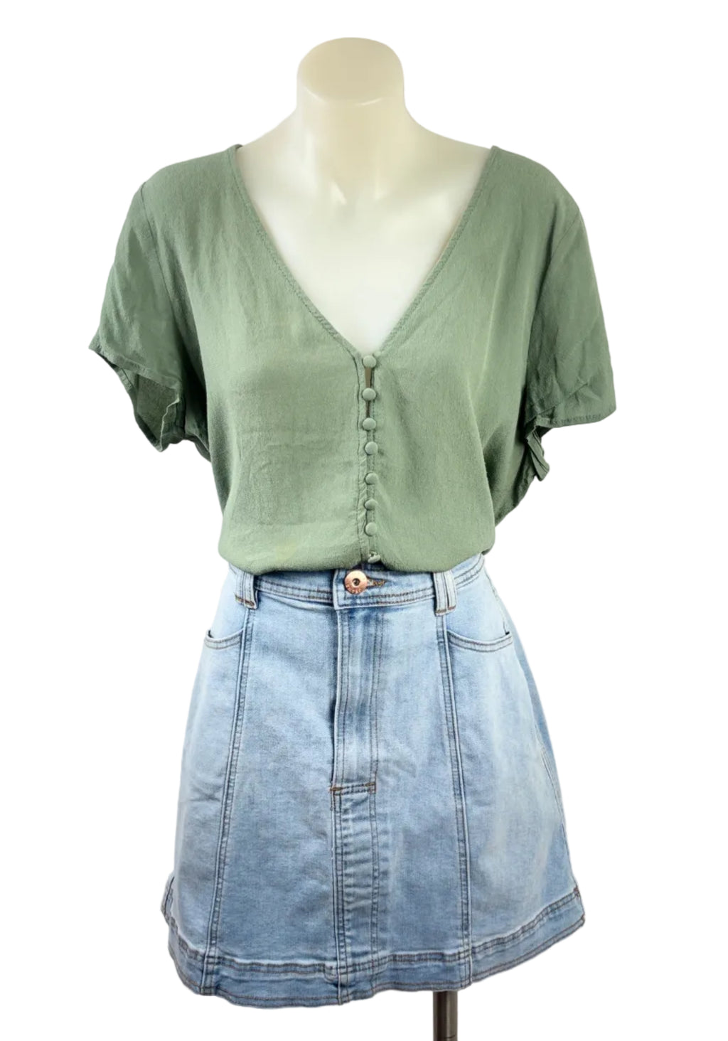 Sportsgirl Sage Green Button-Front Top - Size 14