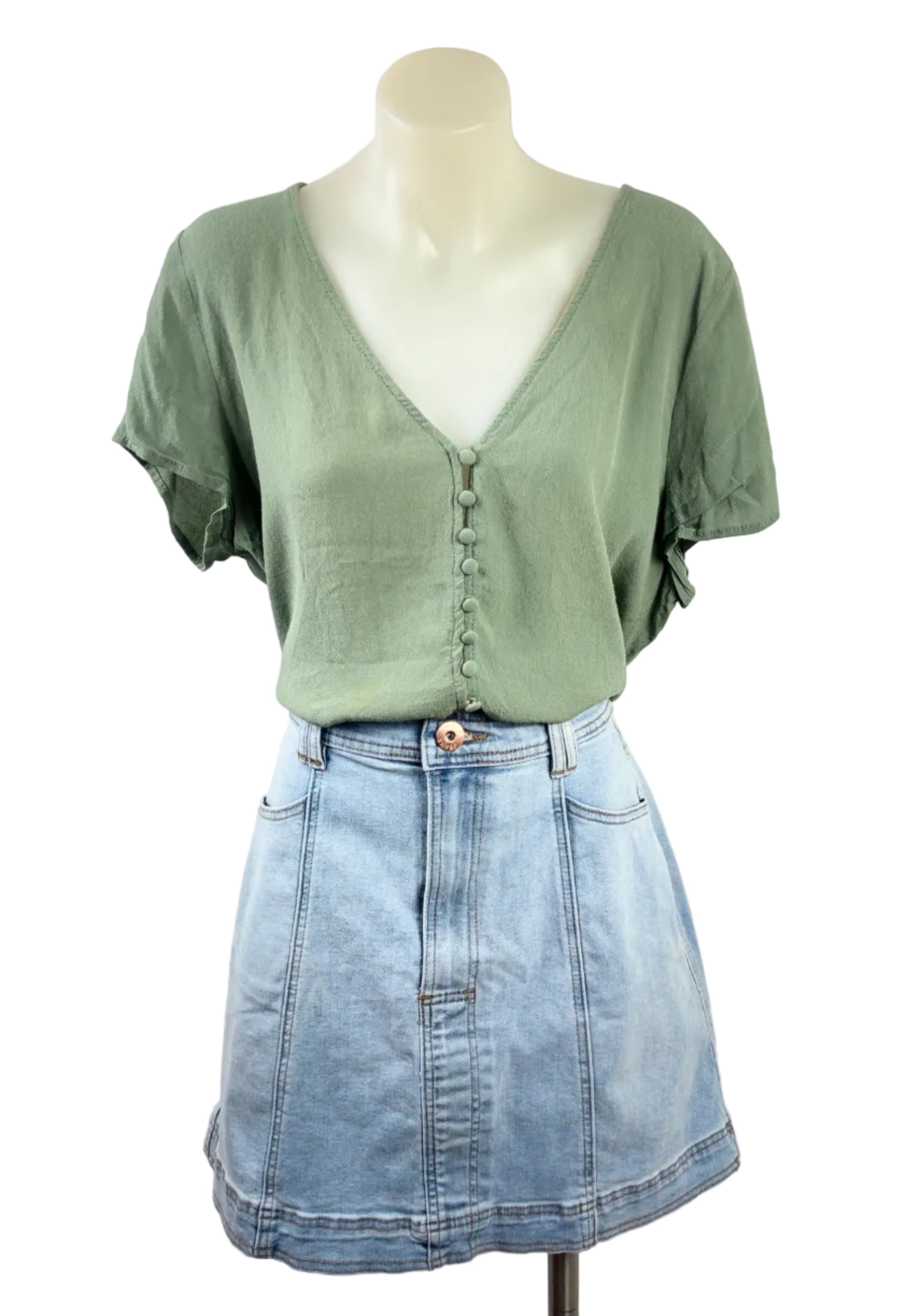 Sportsgirl Sage Green Button-Front Top - Size 14