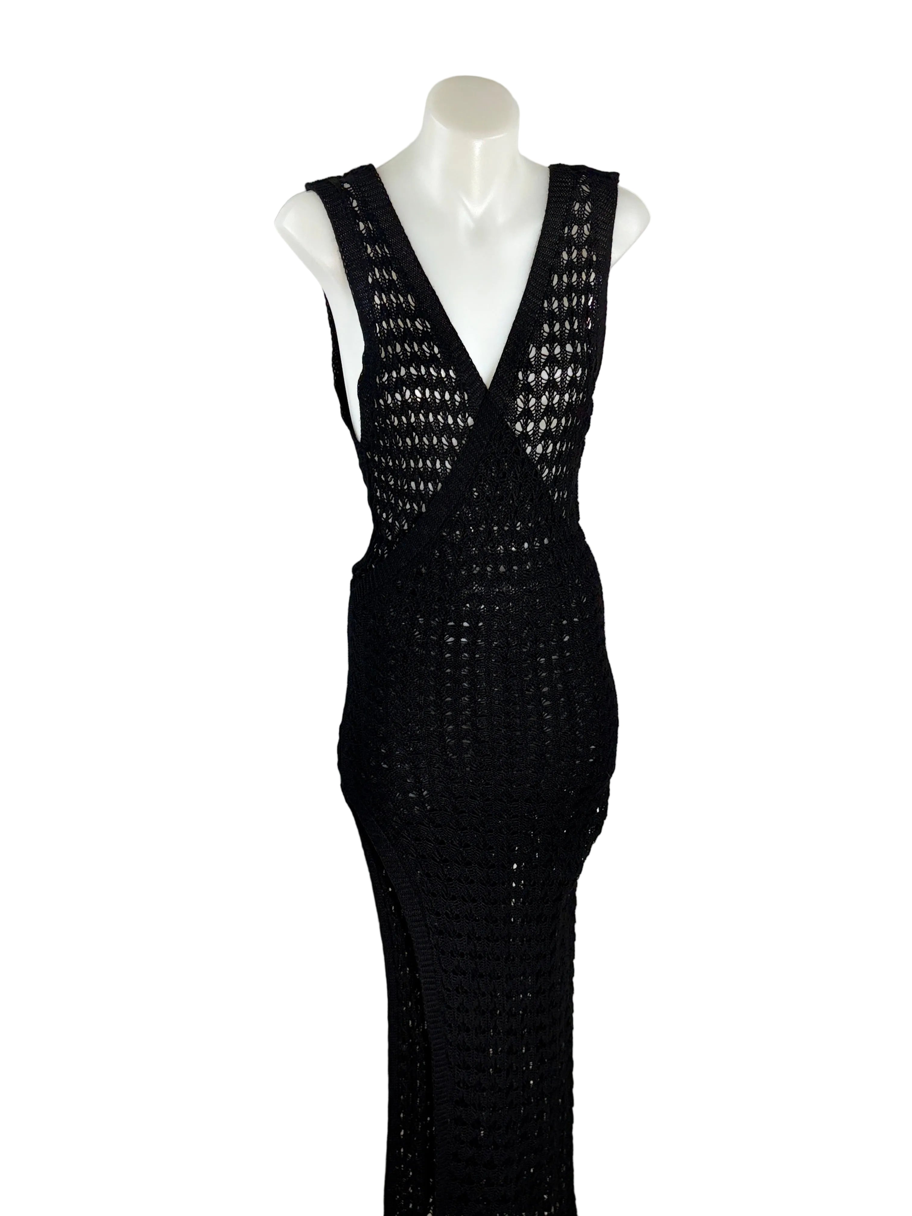 Crochet-Knit Beach Cover-Up Dress | Black | Size XL
