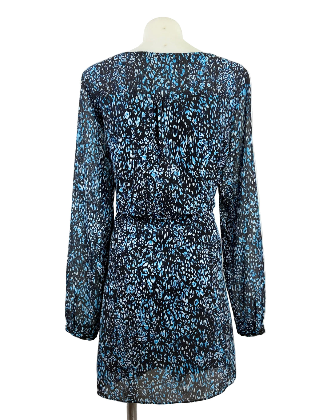 Portmans | Wrap-Style Long Sleeve Mini Dress | Blue Animal Print | Size 10