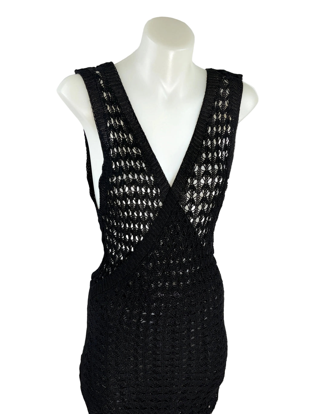 Crochet-Knit Beach Cover-Up Dress | Black | Size XL