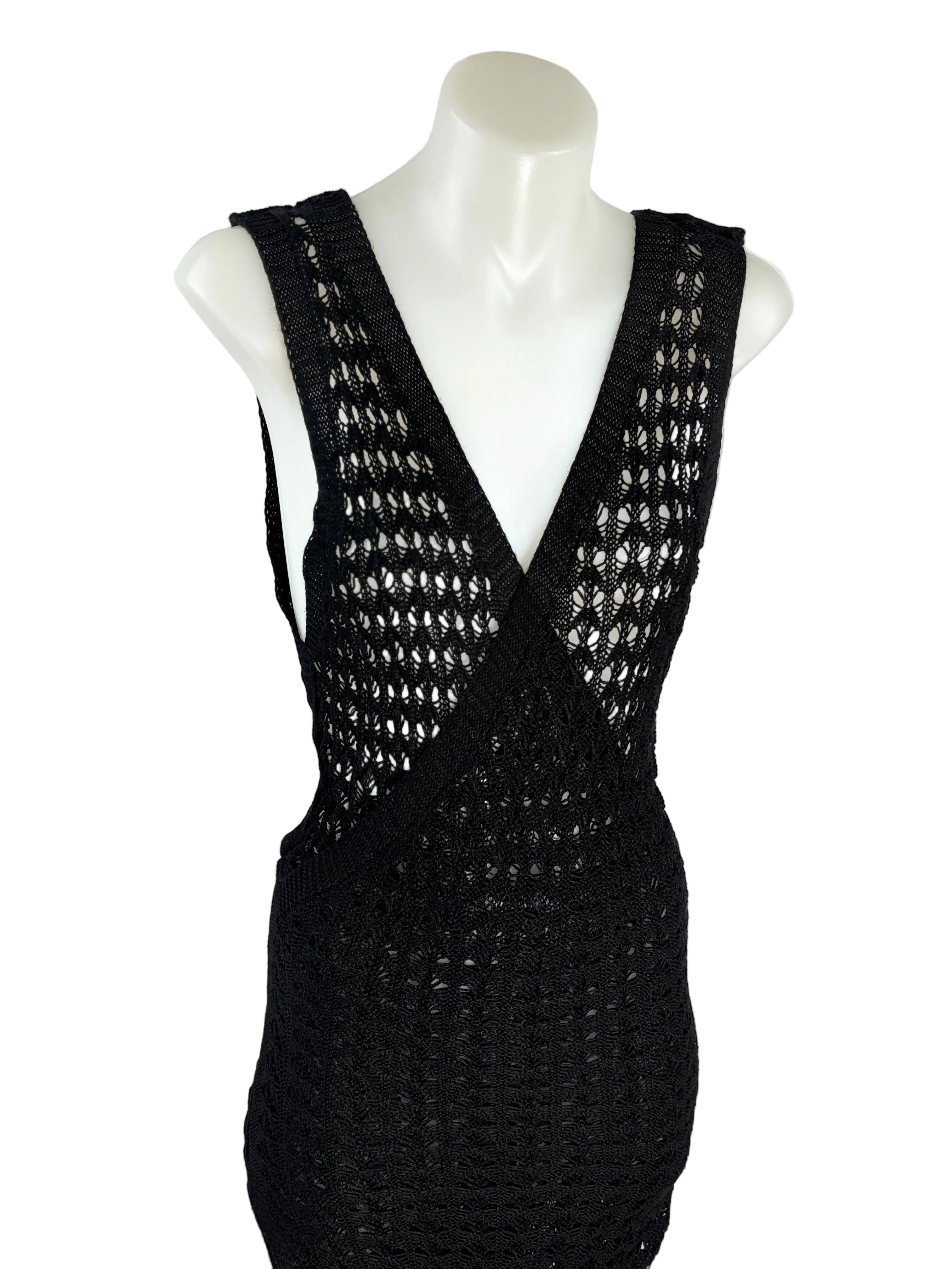 Crochet-Knit Beach Cover-Up Dress | Black | Size XL