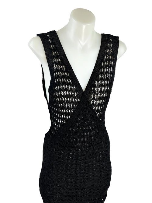 Crochet-Knit Beach Cover-Up Dress | Black | Size XL