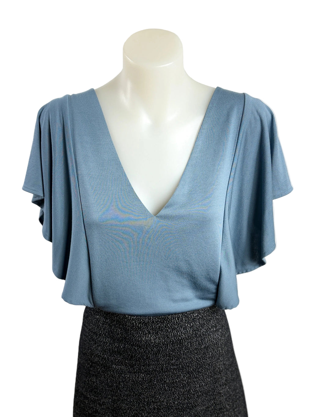 Witchery | Draped V-Neck Flutter Sleeve Top | Dusty Blue | Size S