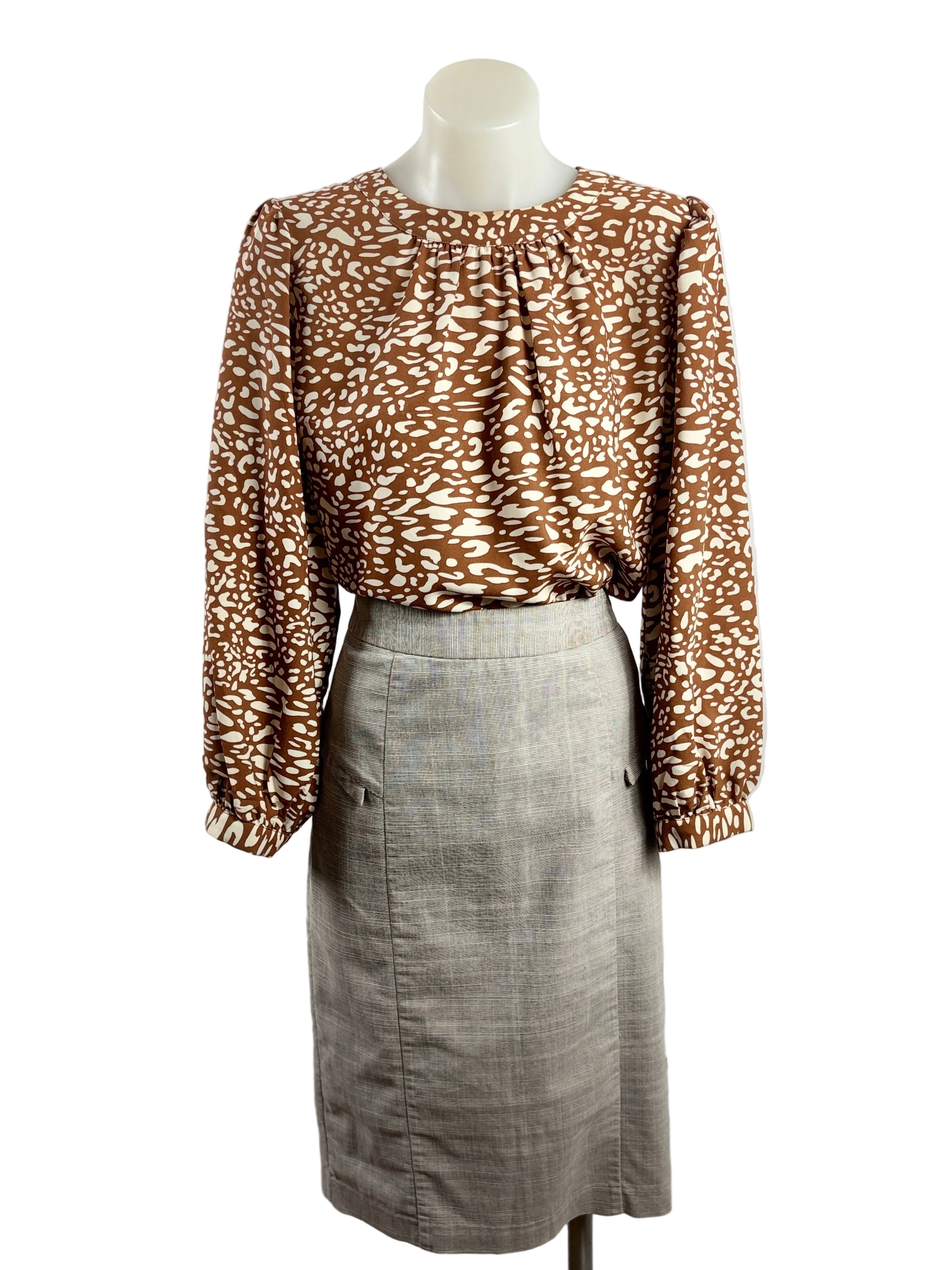 Seed Heritage | Leopard-Print Blouse | Brown & Cream | Size 8