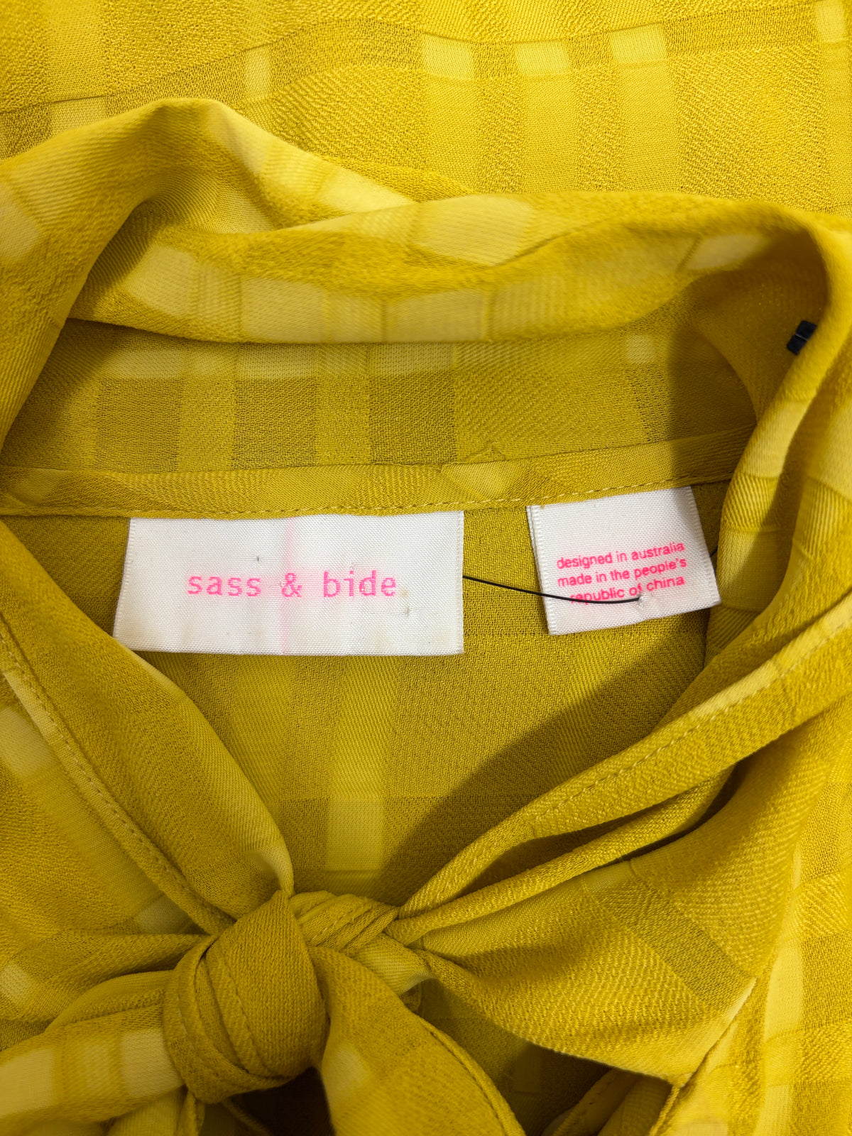 Sass & Bide Jacquard Pussy Bow Blouse in chartreuse yellow – view 5 of 5