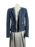 Zara | Collarless Basketweave Tweed Jacket | Navy | Size S