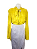 Sass & Bide Jacquard Pussy Bow Blouse in chartreuse yellow, size 8 – preloved at Second Signature