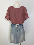 Bec + Bridge Geometric Print Boxy Top in burgundy & white, size 10 – preloved at Second Signature