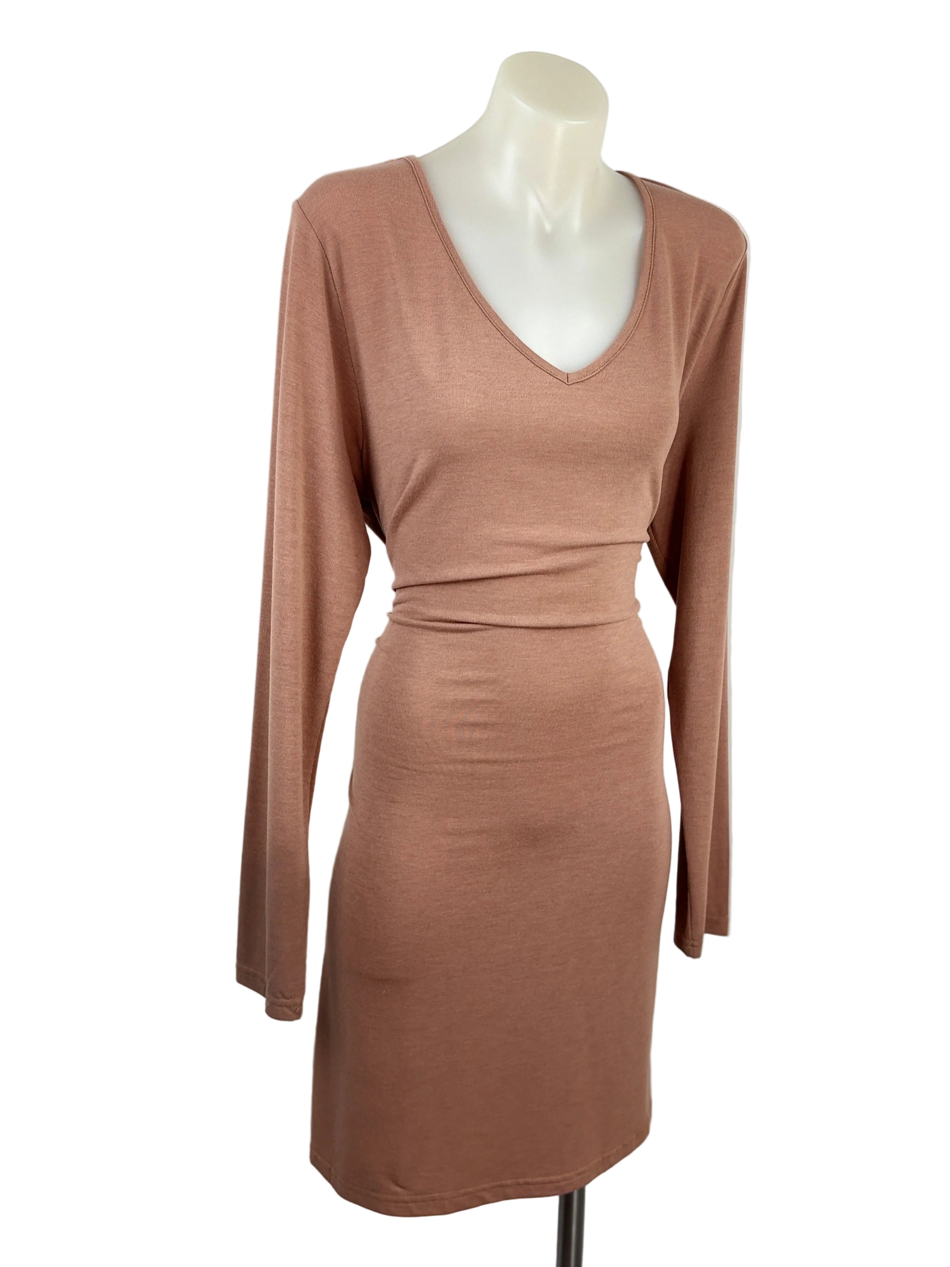 Soft V-Neck Tie Waist Dress