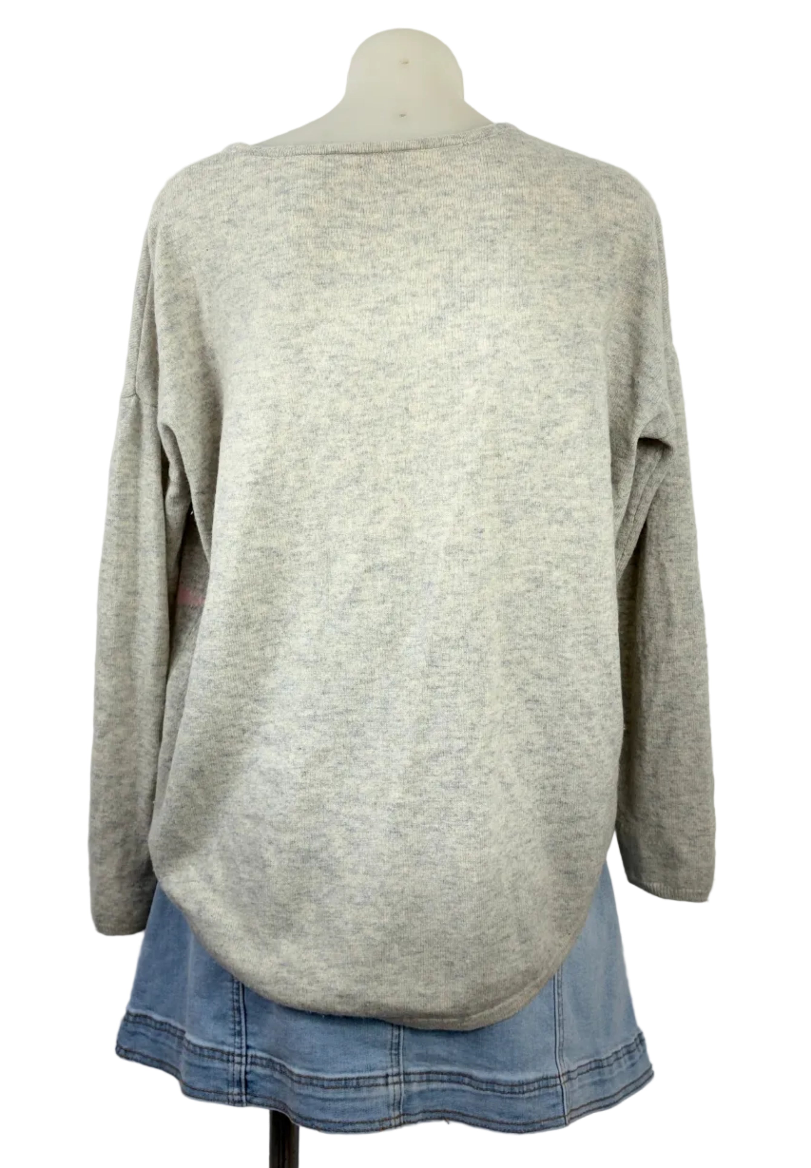 Ali Cashmere Star Jumper — Grey Marle & Blush Pink - Size S