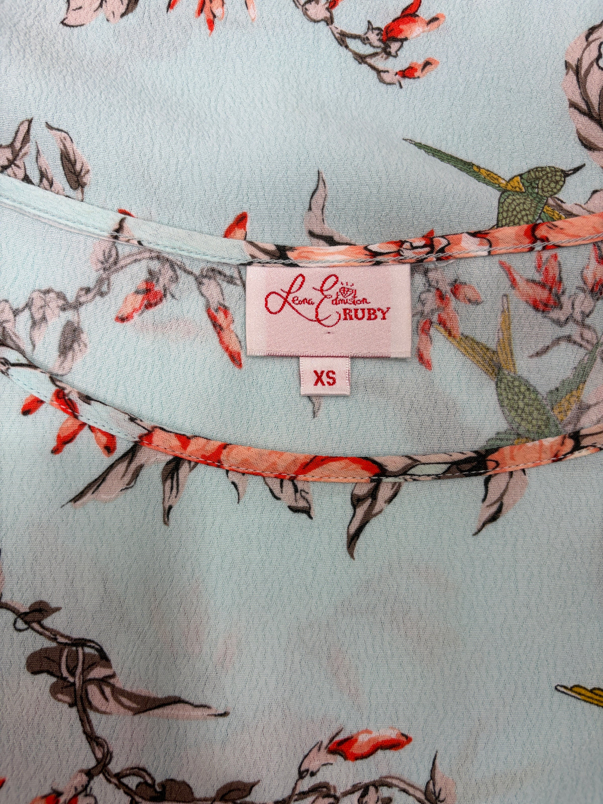 Leona Edmiston Ruby | Shift Dress Mint Floral & Hummingbird Print| Size XS