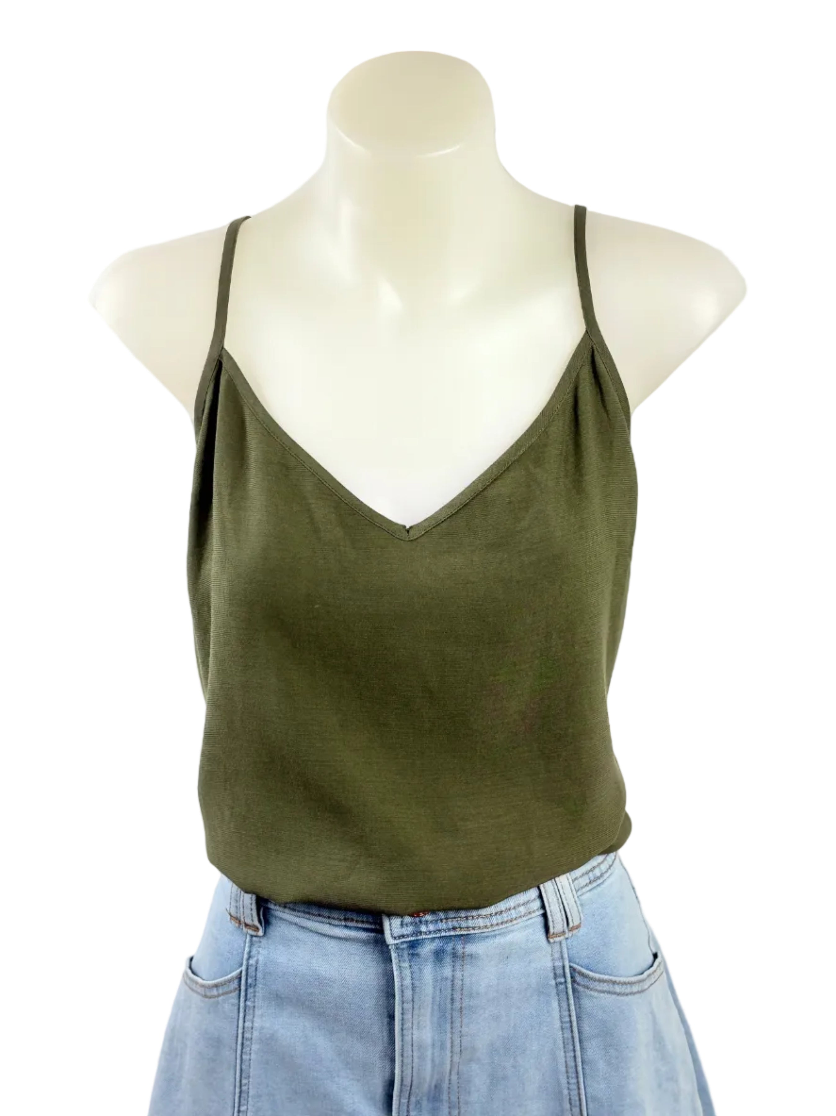 Sass & Bide Olive Green Silky Cami Top - Size 14