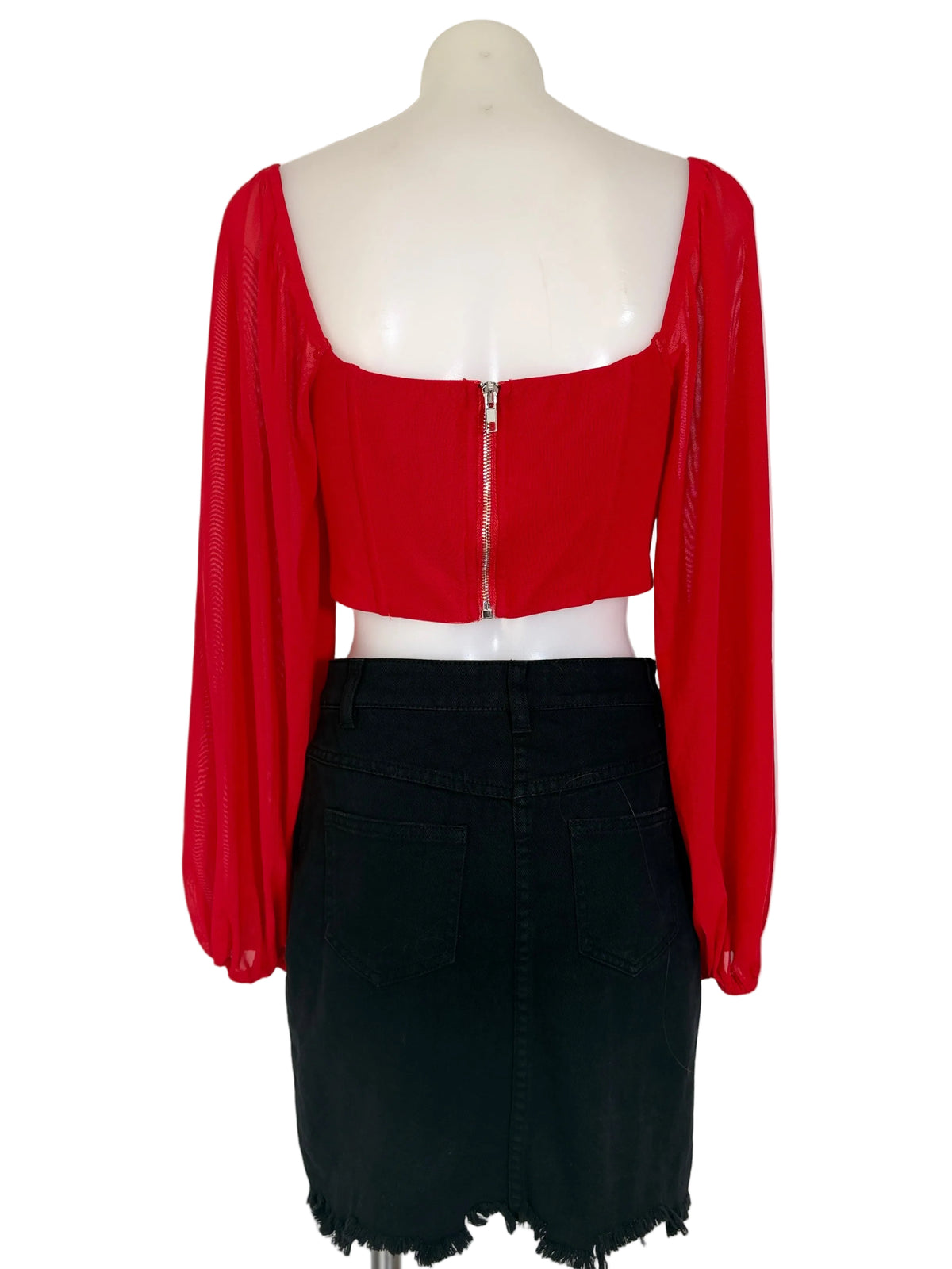 Ruby Sees Ruched Mesh Sweetheart Crop Structured Top – view 6 of 7