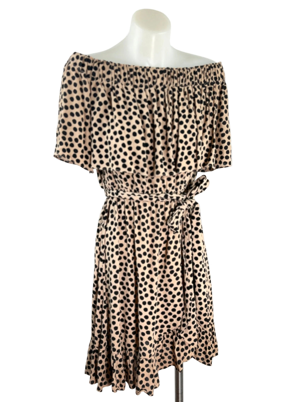 Seed | Off-Shoulder Spot Print Tiered Mini Dress | Size S
