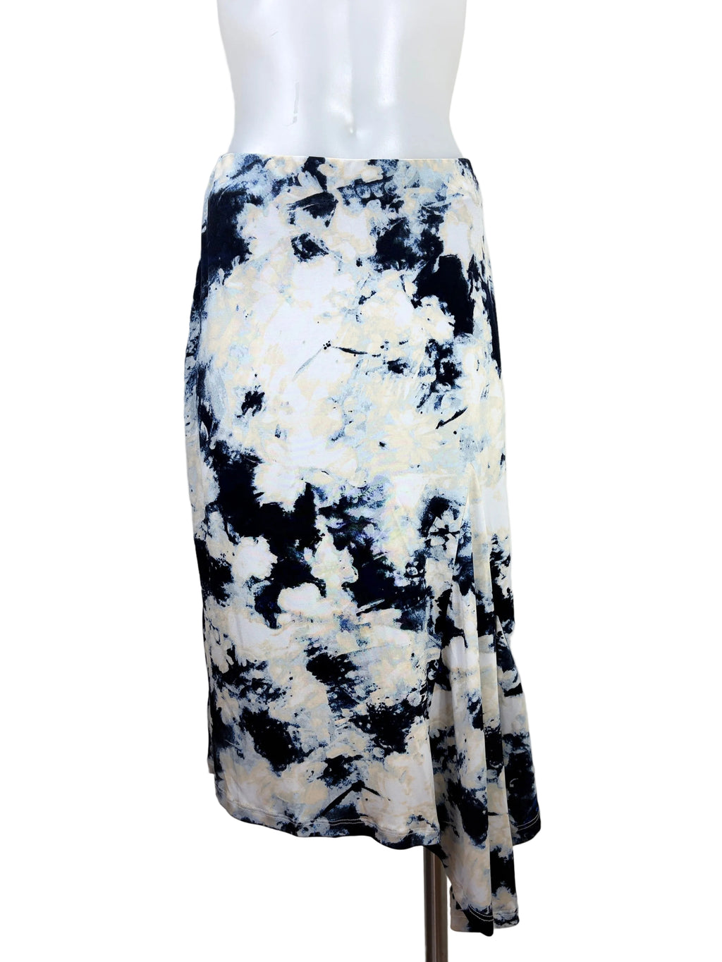 Simply Vera Vera Wang Abstract Print Godet Midi Skirt in navy & cream, size 8 – preloved at Second Signature