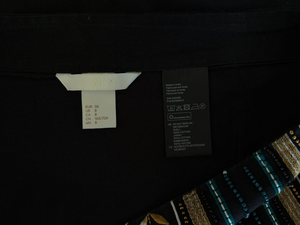 H&M Beaded Embroidered Fringe Mini Skirt in black, teal & gold – view 7 of 7