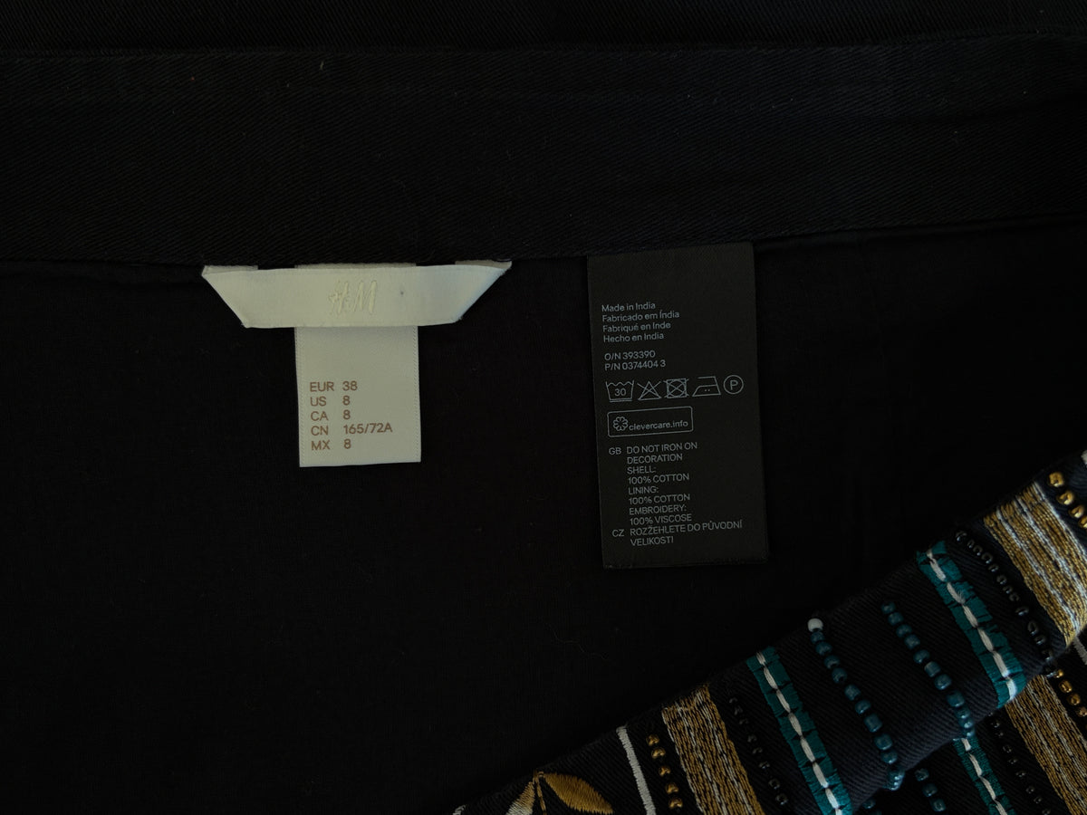 H&M Beaded Embroidered Fringe Mini Skirt in black, teal & gold – view 7 of 7