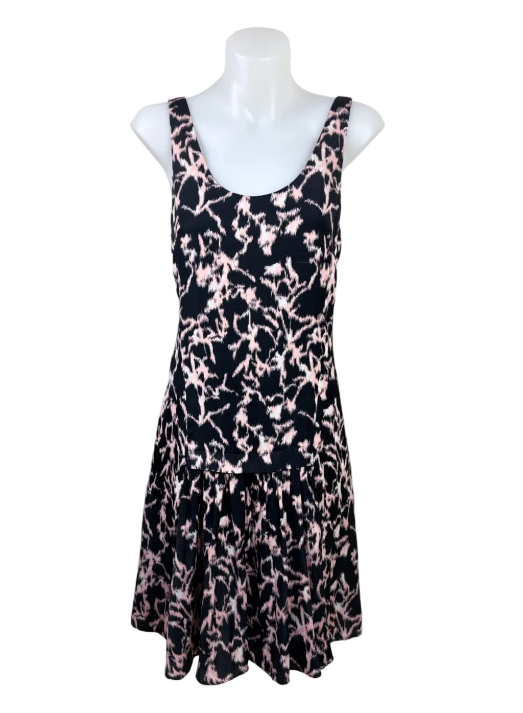 Witchery Drop-Waist Abstract Print Dress in black & blush, size 6 – preloved at Second Signature