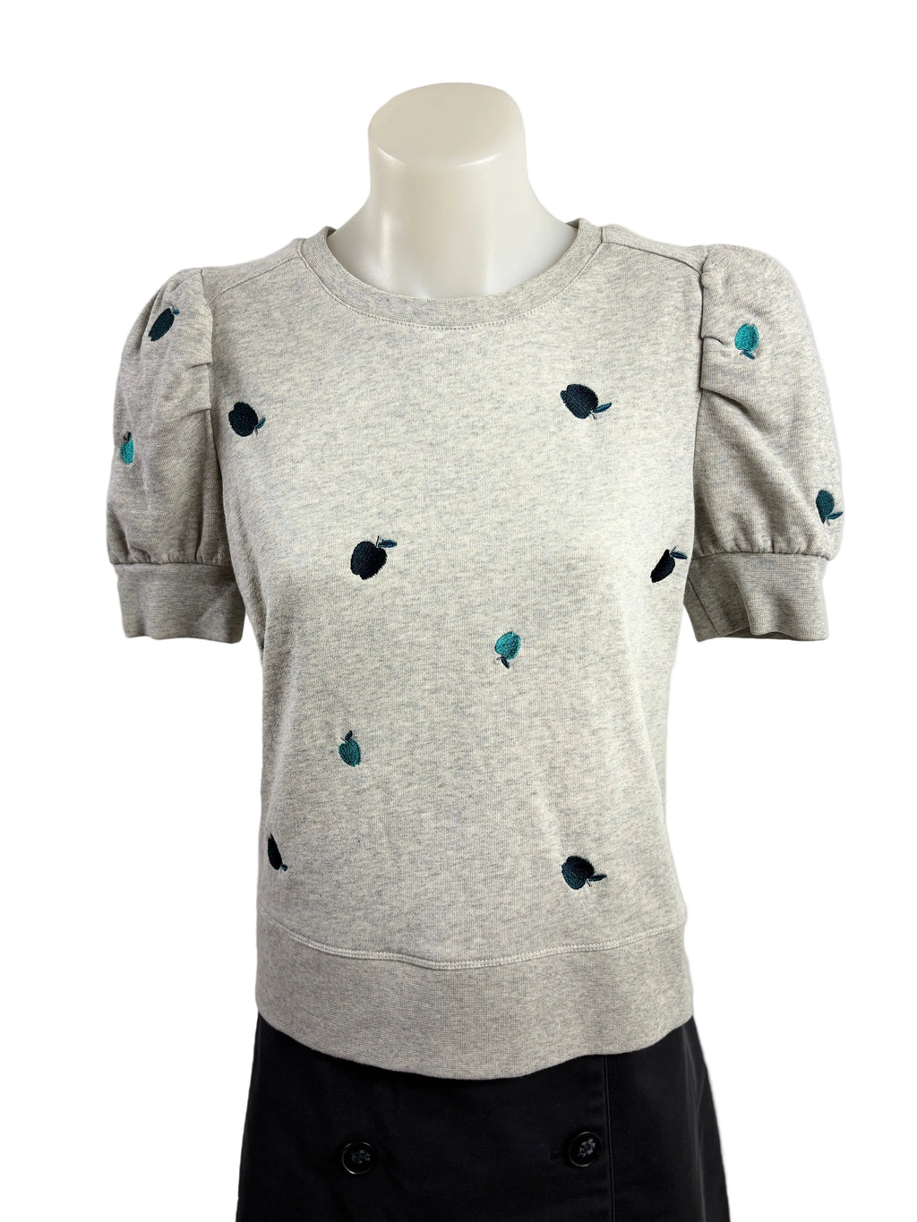 Marcs | Apple-Embroidered Puff Sleeve Top | Grey Marle | XS