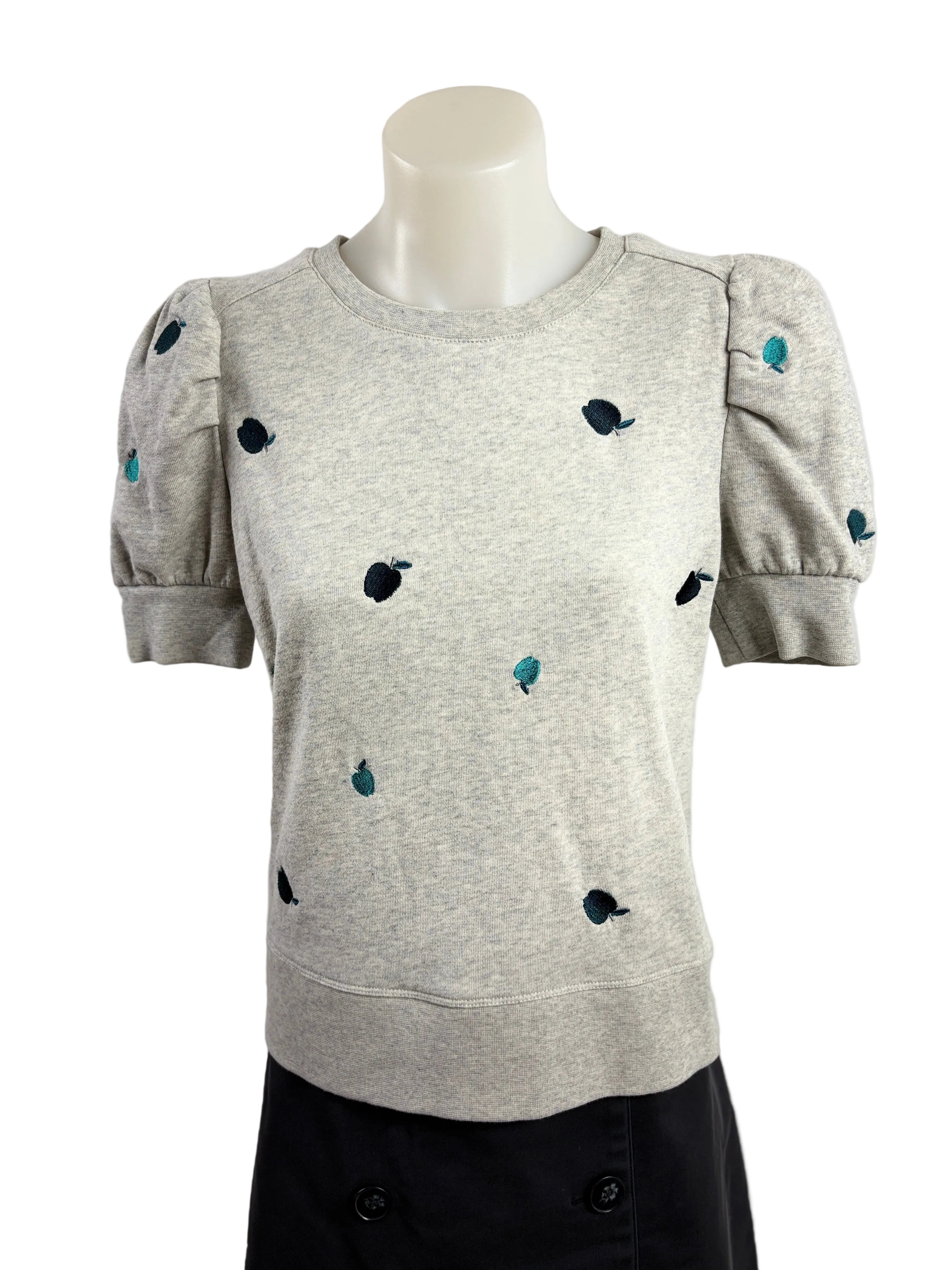 Marcs | Apple-Embroidered Puff Sleeve Top | Grey Marle | XS