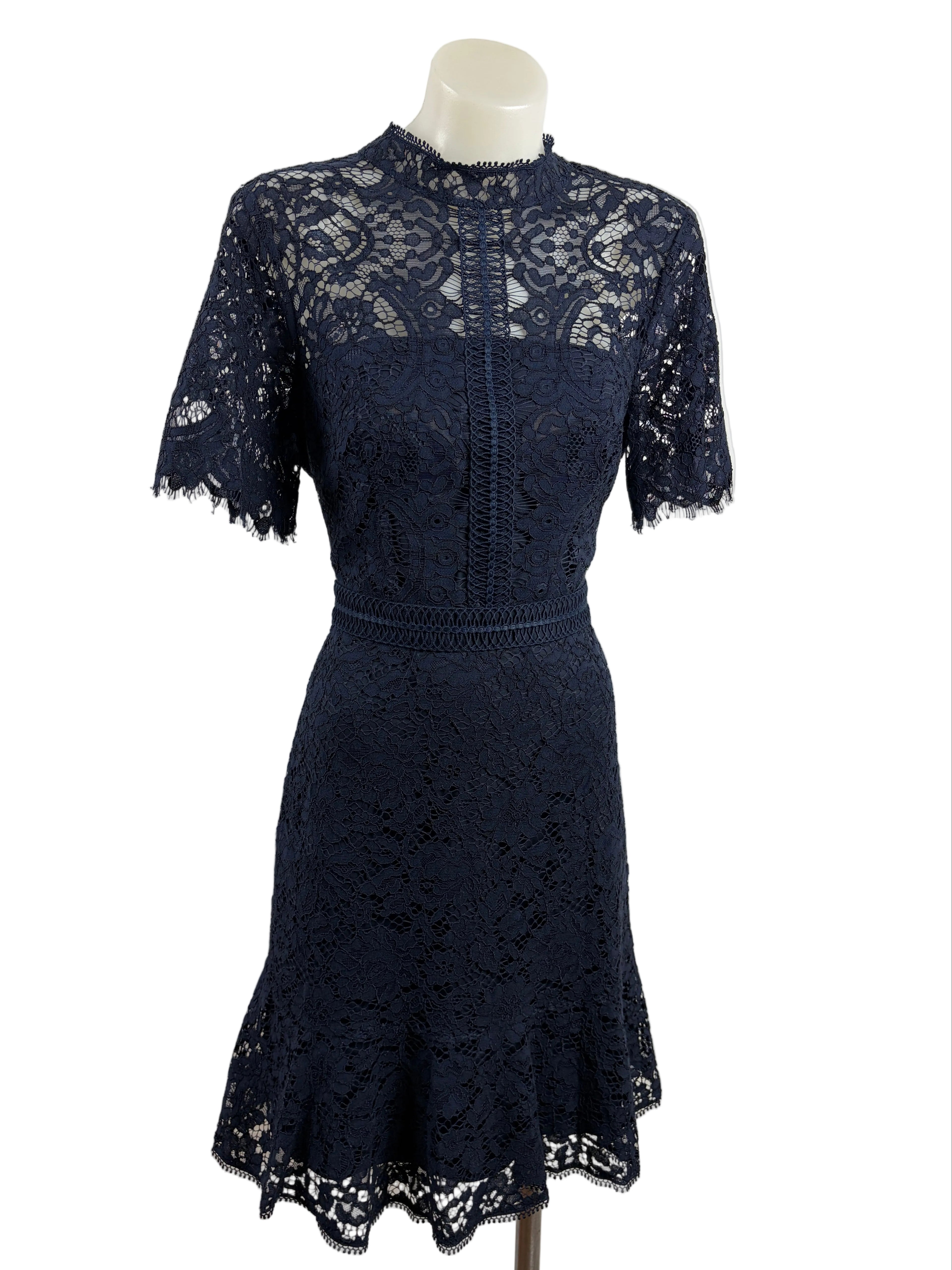 Forever New | Lace Fit-and-Flare Daphne Dress | Navy | Size 8