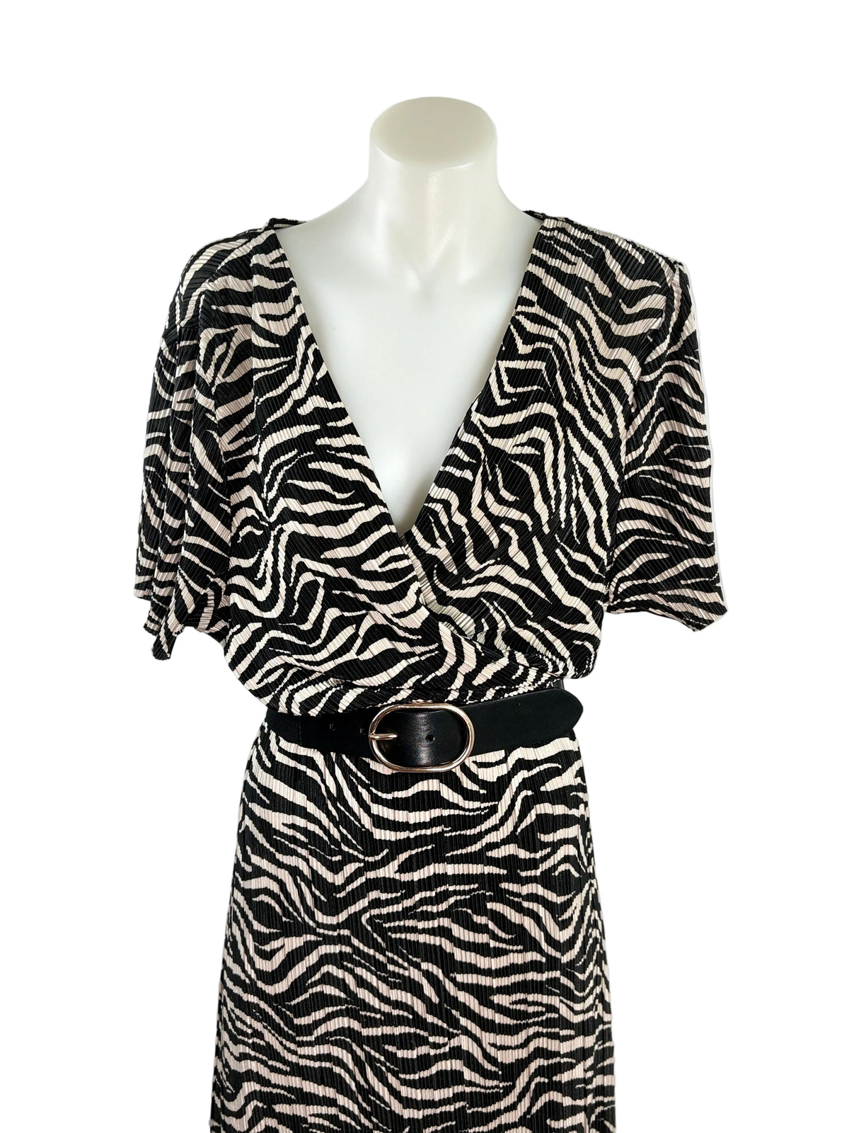 Sportsgirl Zebra Print Plissé Wrap Dress in black & caramel – view 4 of 6