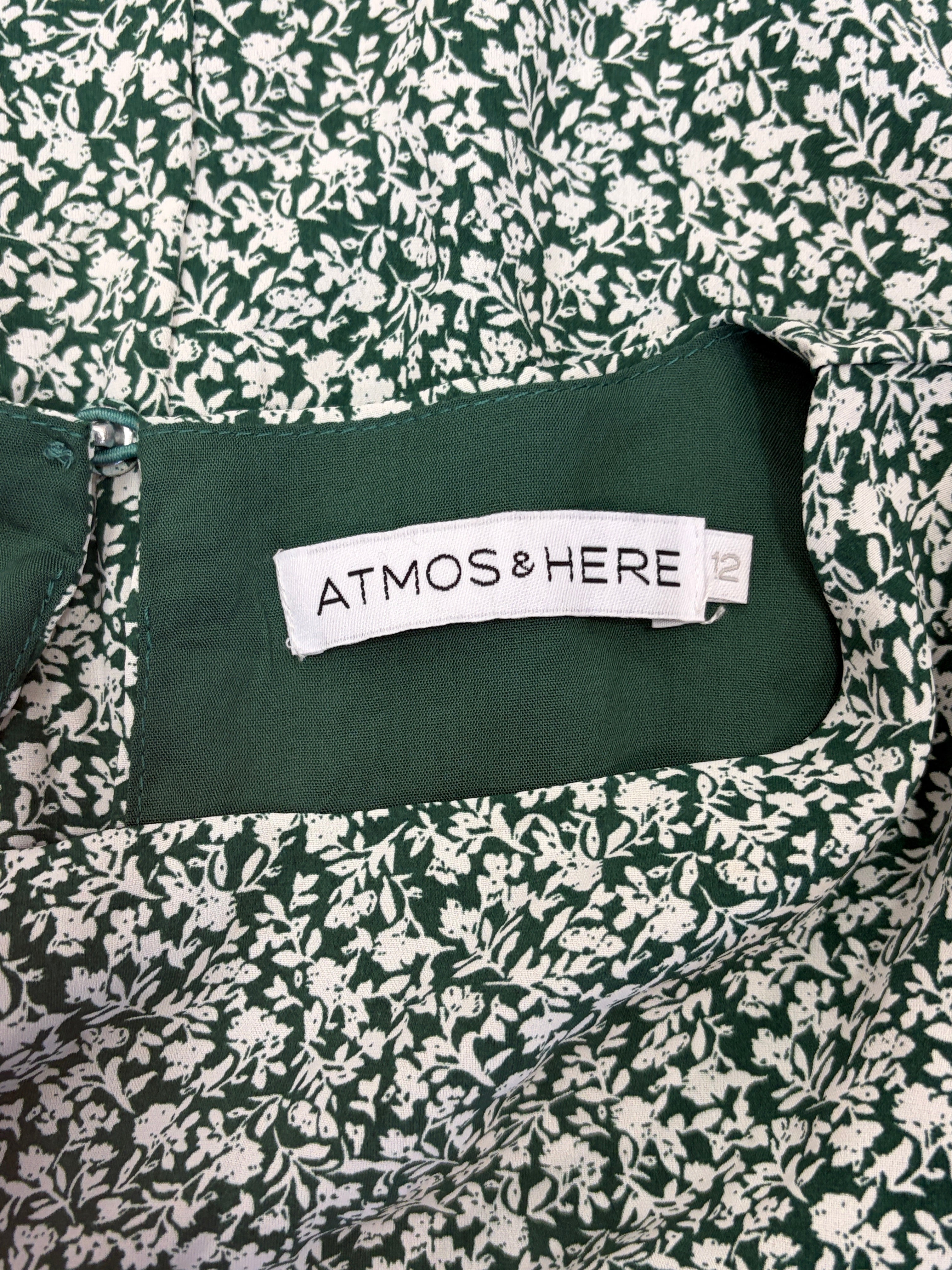 Atmos & Here | Ditsy Floral Long Sleeve Mini Dress | Forest Green | Size 12