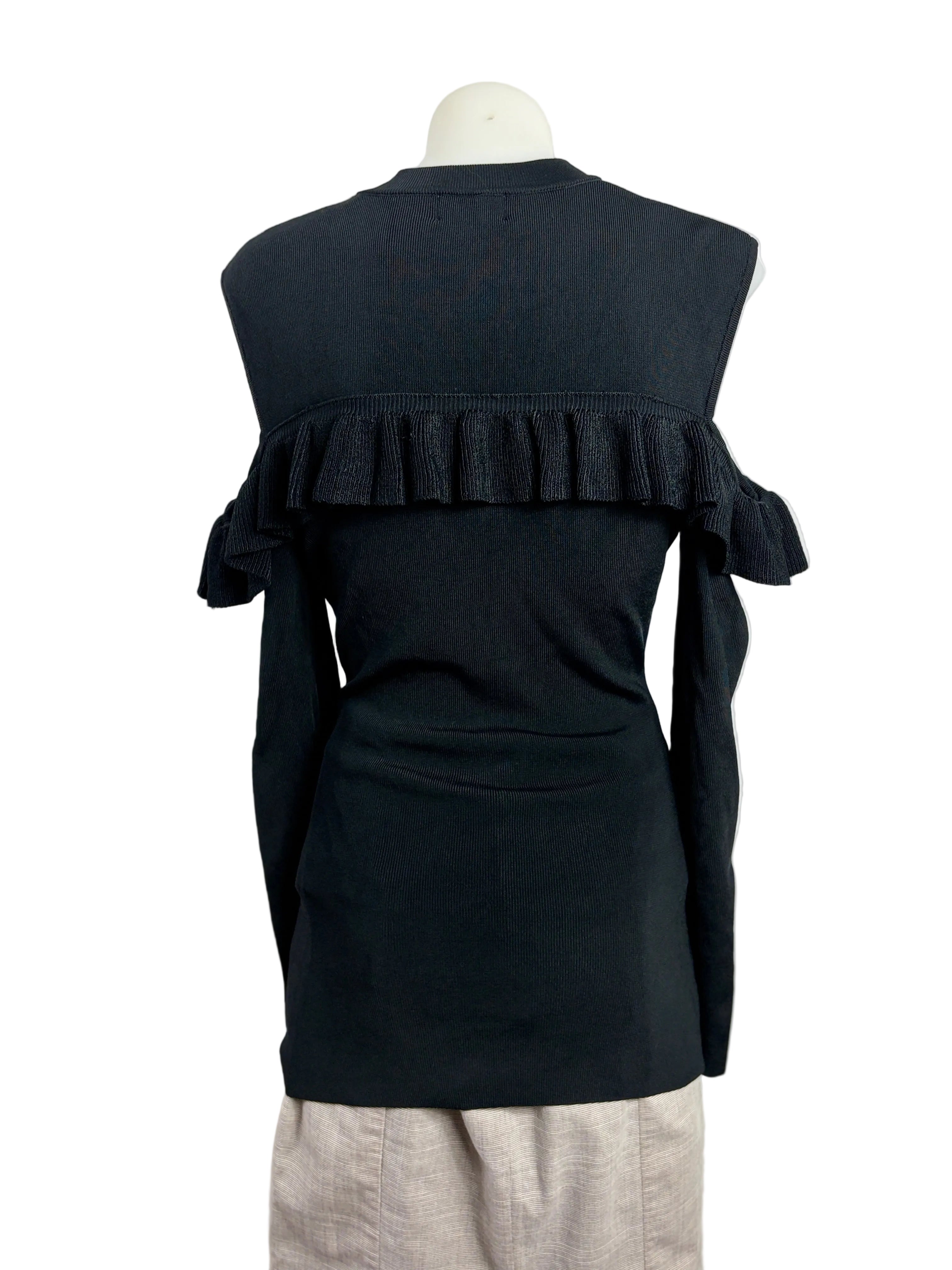 Seed Heritage | Ruffle-Trim Cold-Shoulder Knit Top | Black | Size M