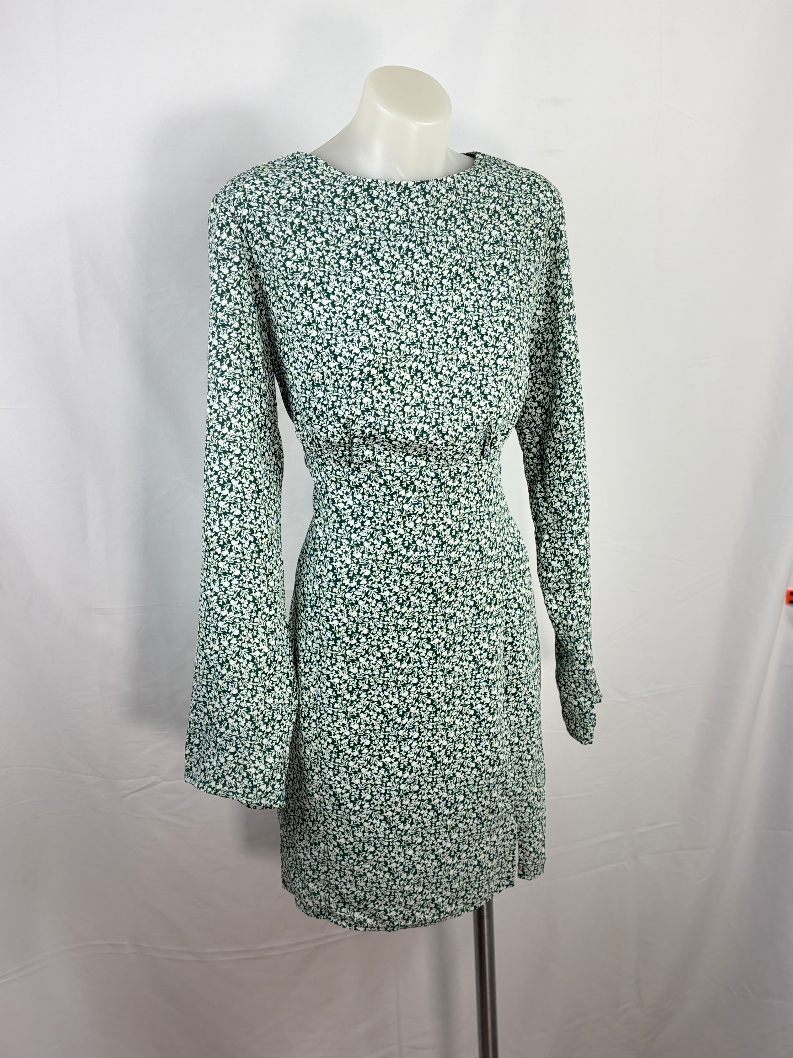 Atmos & Here | Ditsy Floral Long Sleeve Mini Dress | Forest Green | Size 12