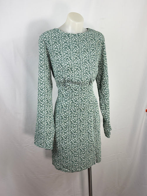 Atmos & Here | Ditsy Floral Long Sleeve Mini Dress | Forest Green | Size 12