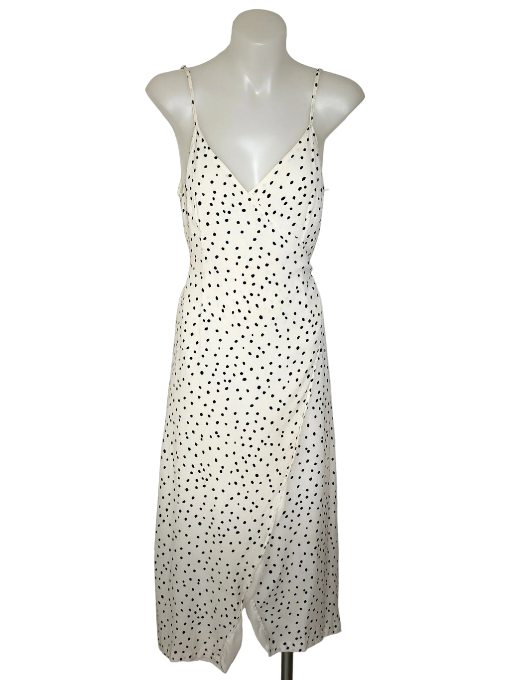 Alice in the Eve Polka Dot Wrap Midi Dress in cream & black – view 4 of 5