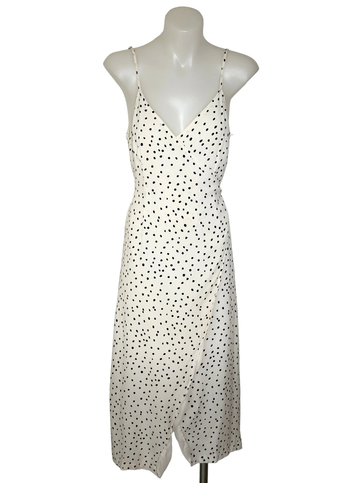 Alice in the Eve Polka Dot Wrap Midi Dress in cream & black – view 4 of 5