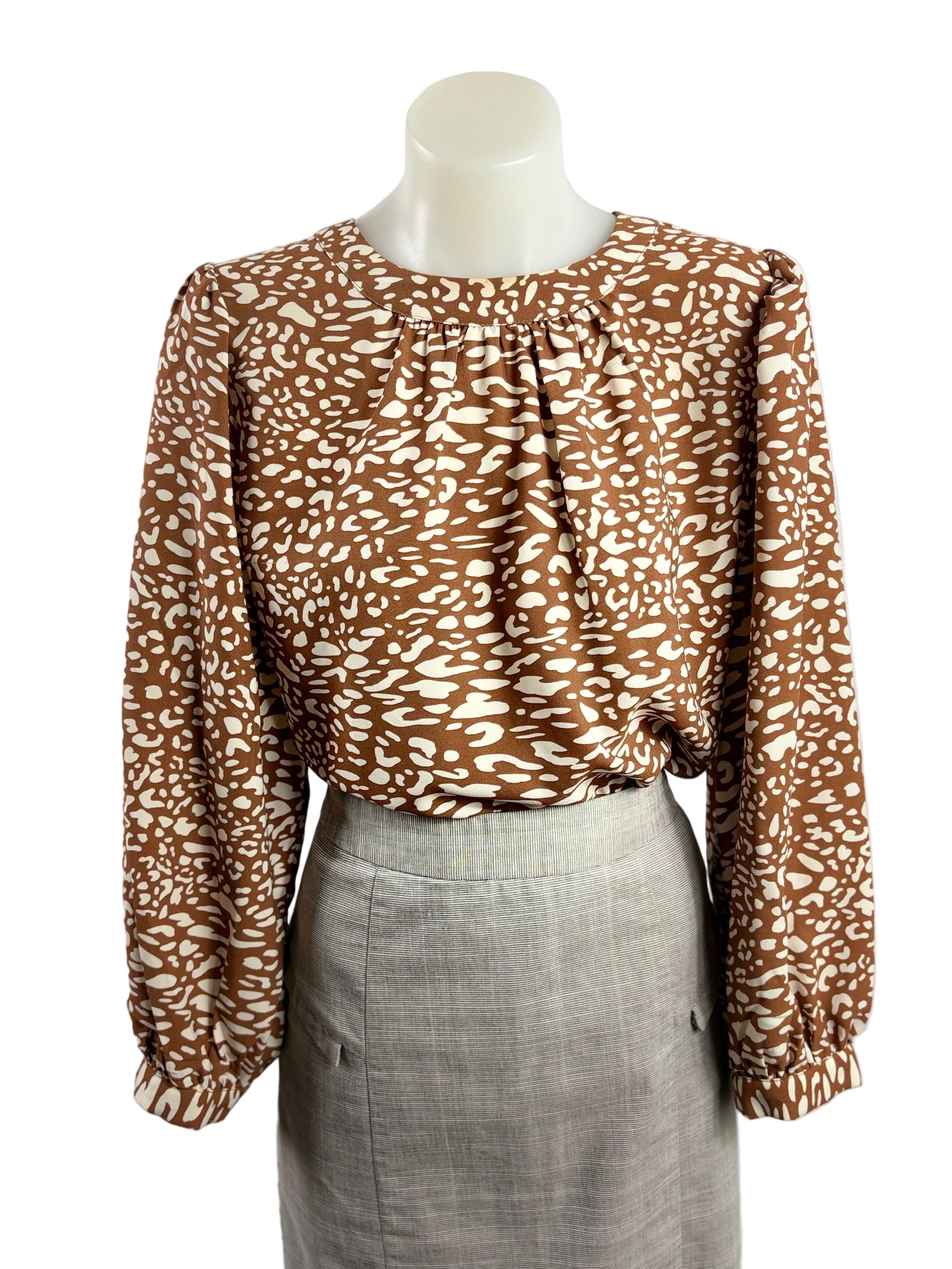 Seed Heritage | Leopard-Print Blouse | Brown & Cream | Size 8