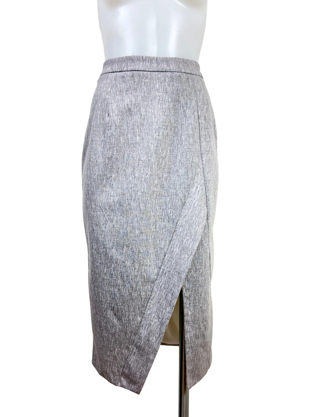 Seduce Asymmetric Wrap-Front Pencil Skirt in grey marle – view 2 of 4