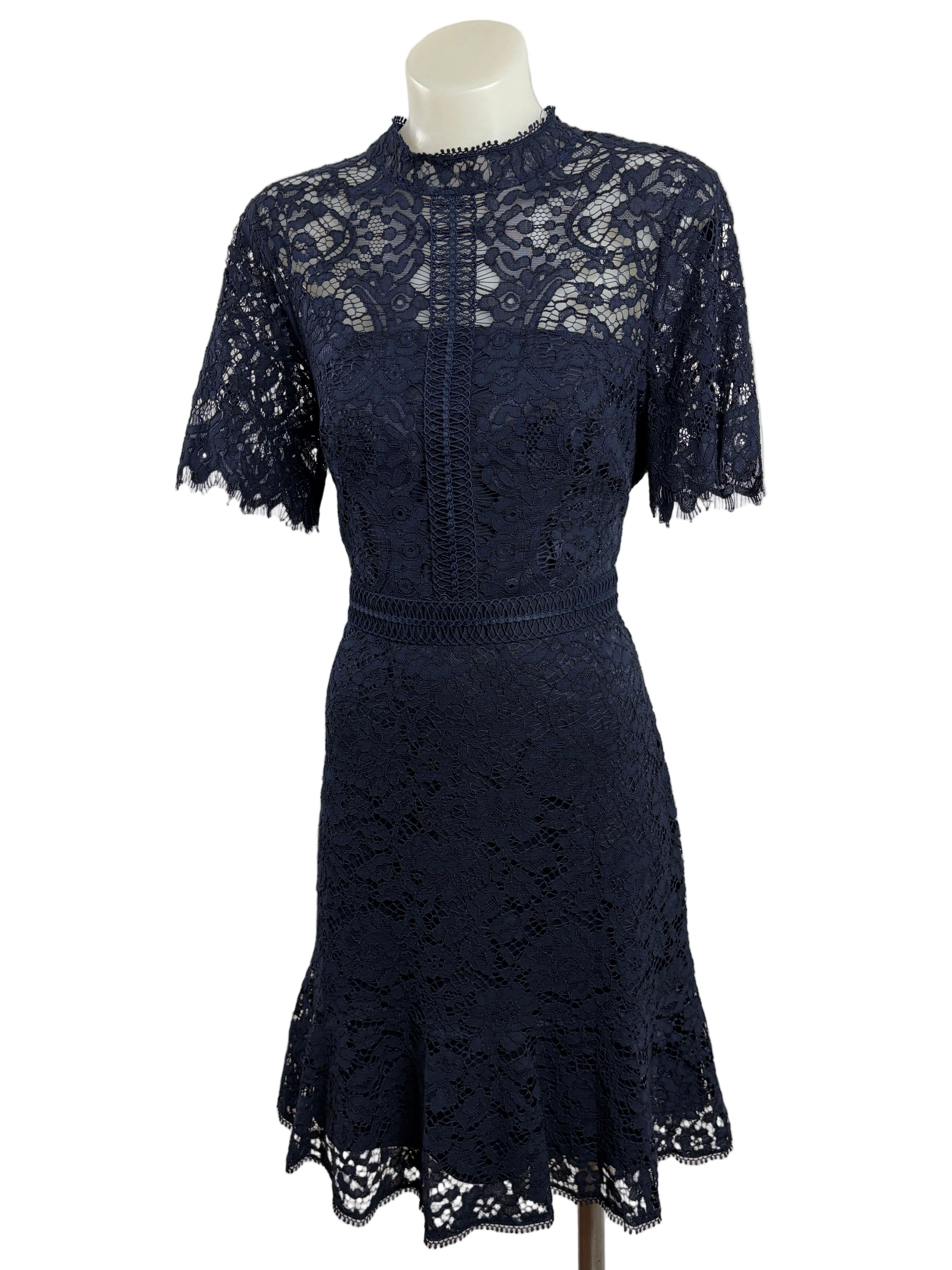 Forever New | Lace Fit-and-Flare Daphne Dress | Navy | Size 8