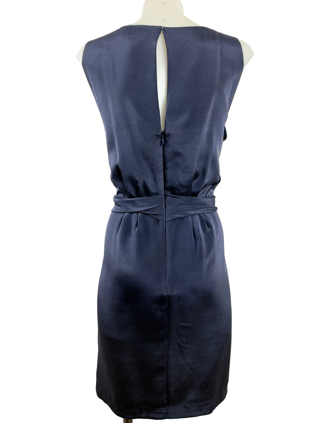 Satch | Draped Wrap-Front Silk Dress | Navy | Size S