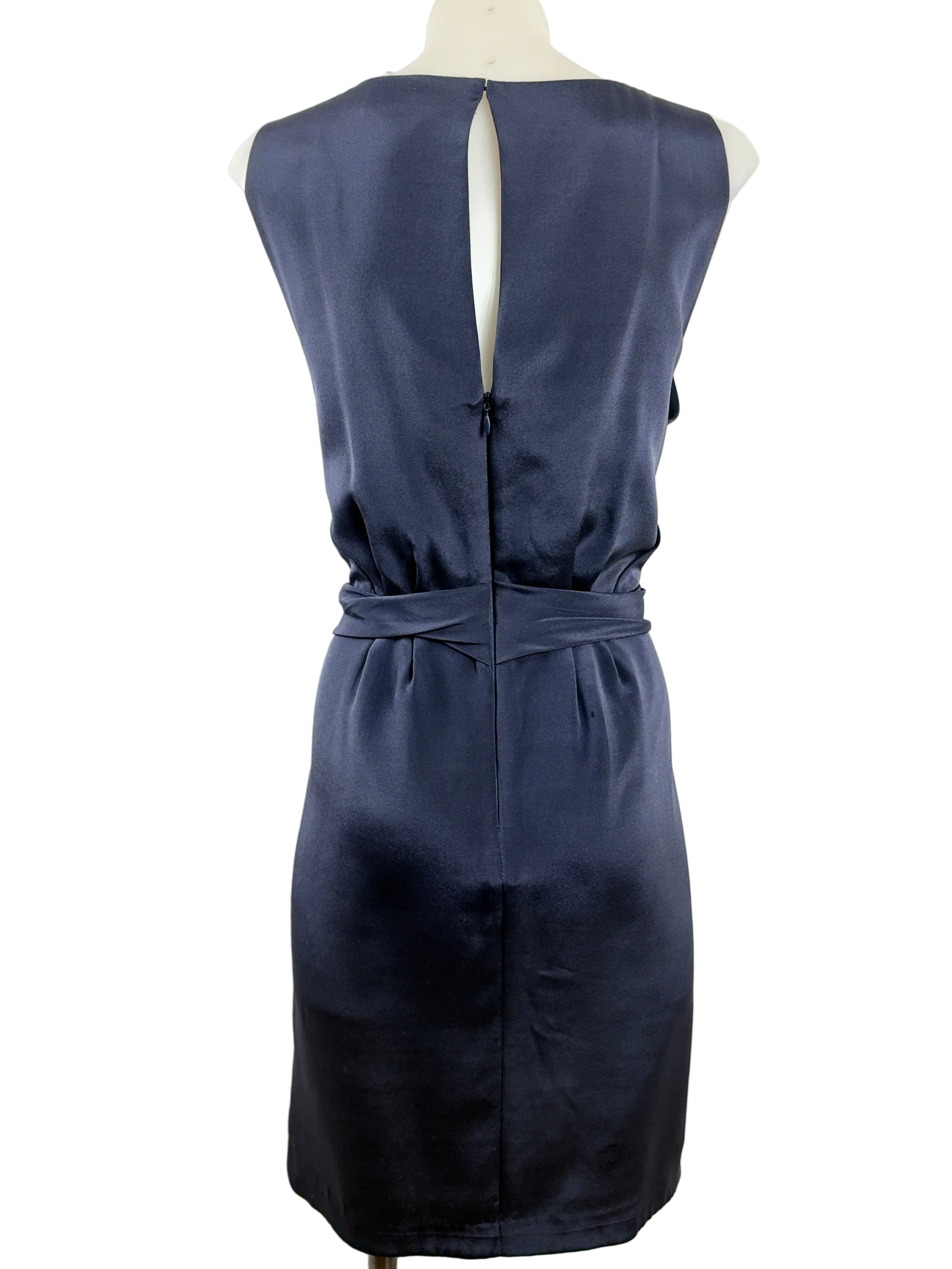Satch | Draped Wrap-Front Silk Dress | Navy | Size S