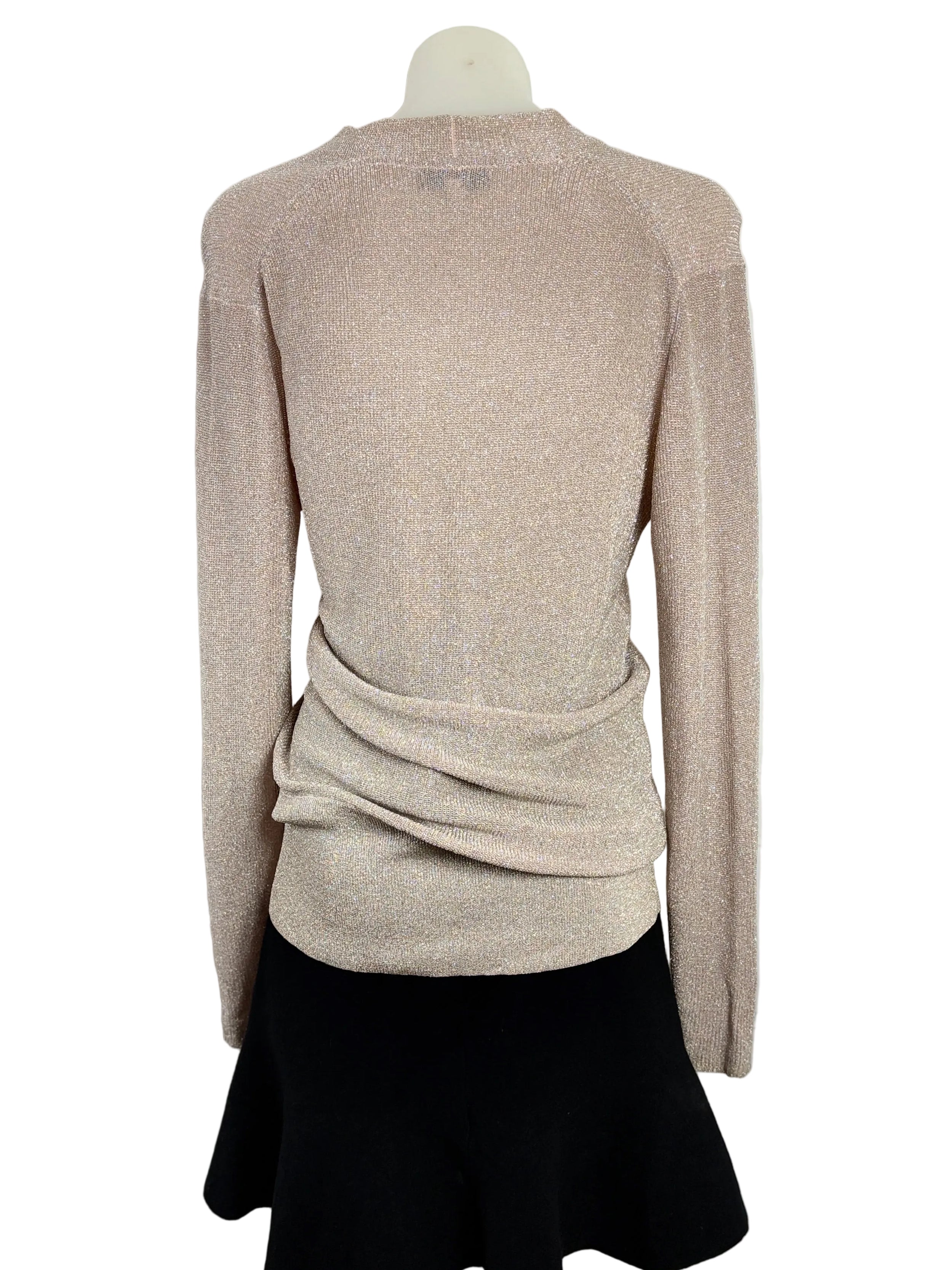 Reiss | Metallic Wrap-Style Long Sleeve Top | Champagne Gold | Size 6