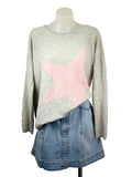 Ali Cashmere Star Jumper — Grey Marle & Blush Pink - Size S