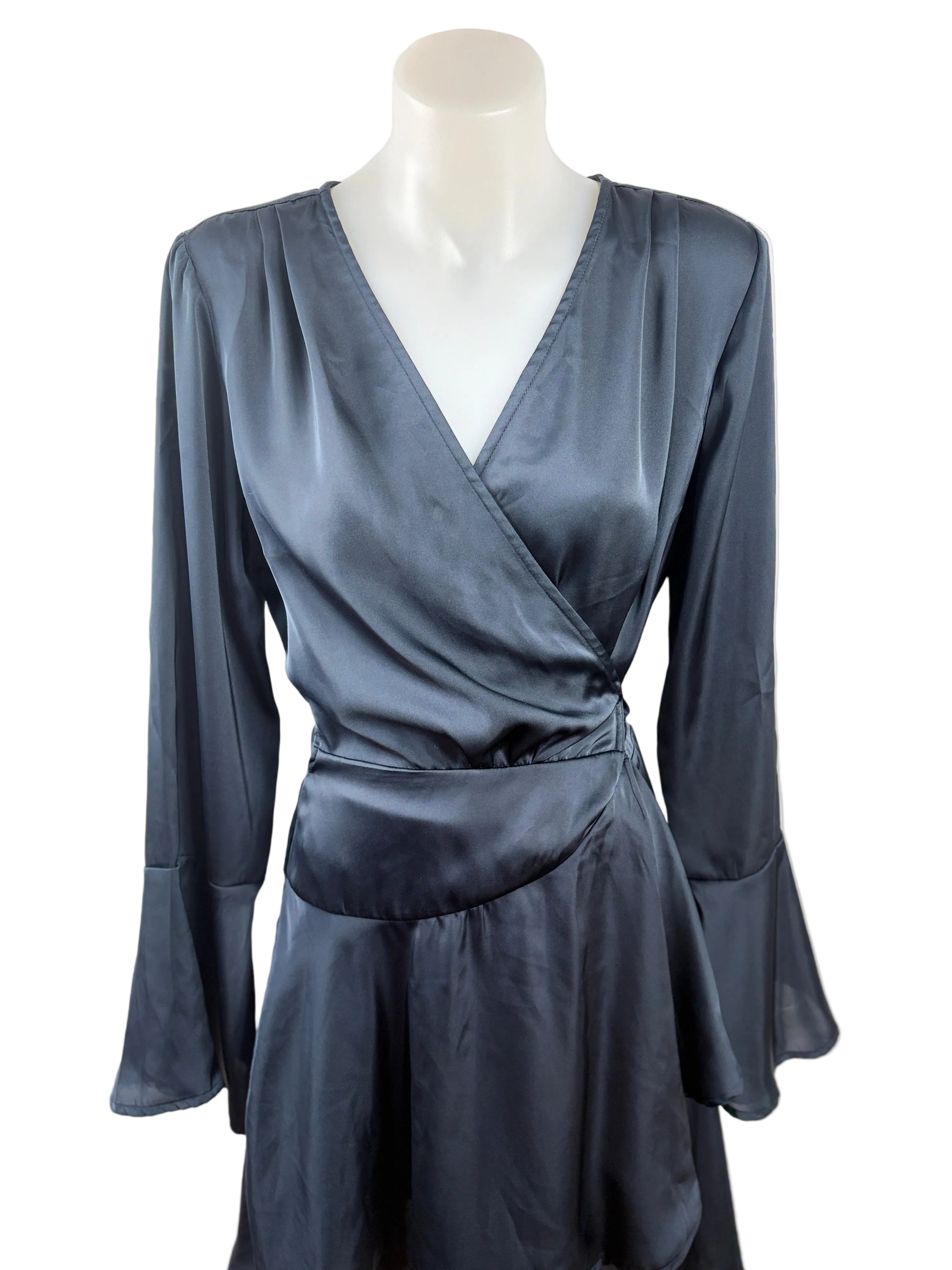 Glassons Steel Blue Ruffel Wrap Dress - Size 8