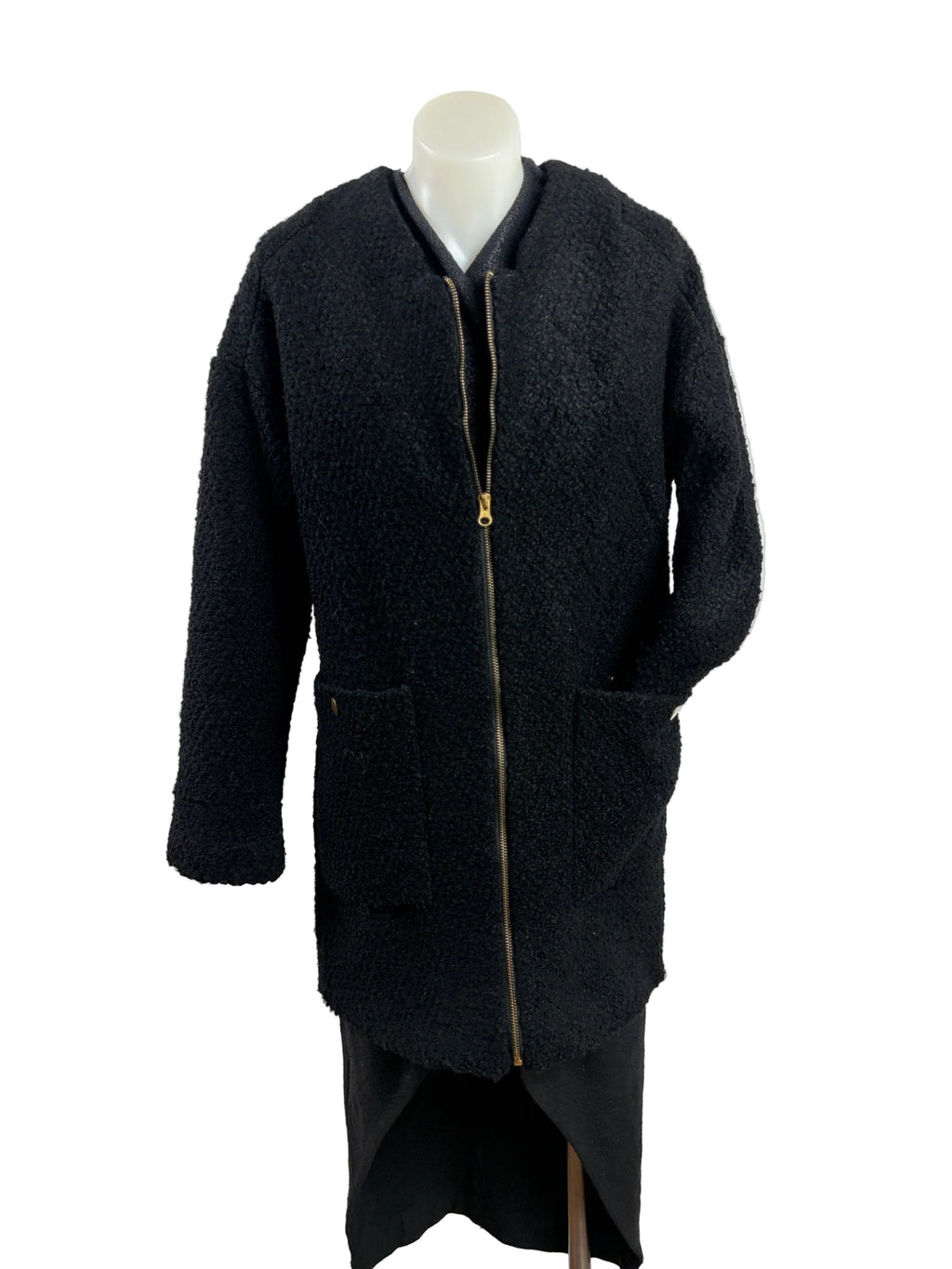 CMNC Woman | Collarless Boucle-Textured Coat | Black | Size S