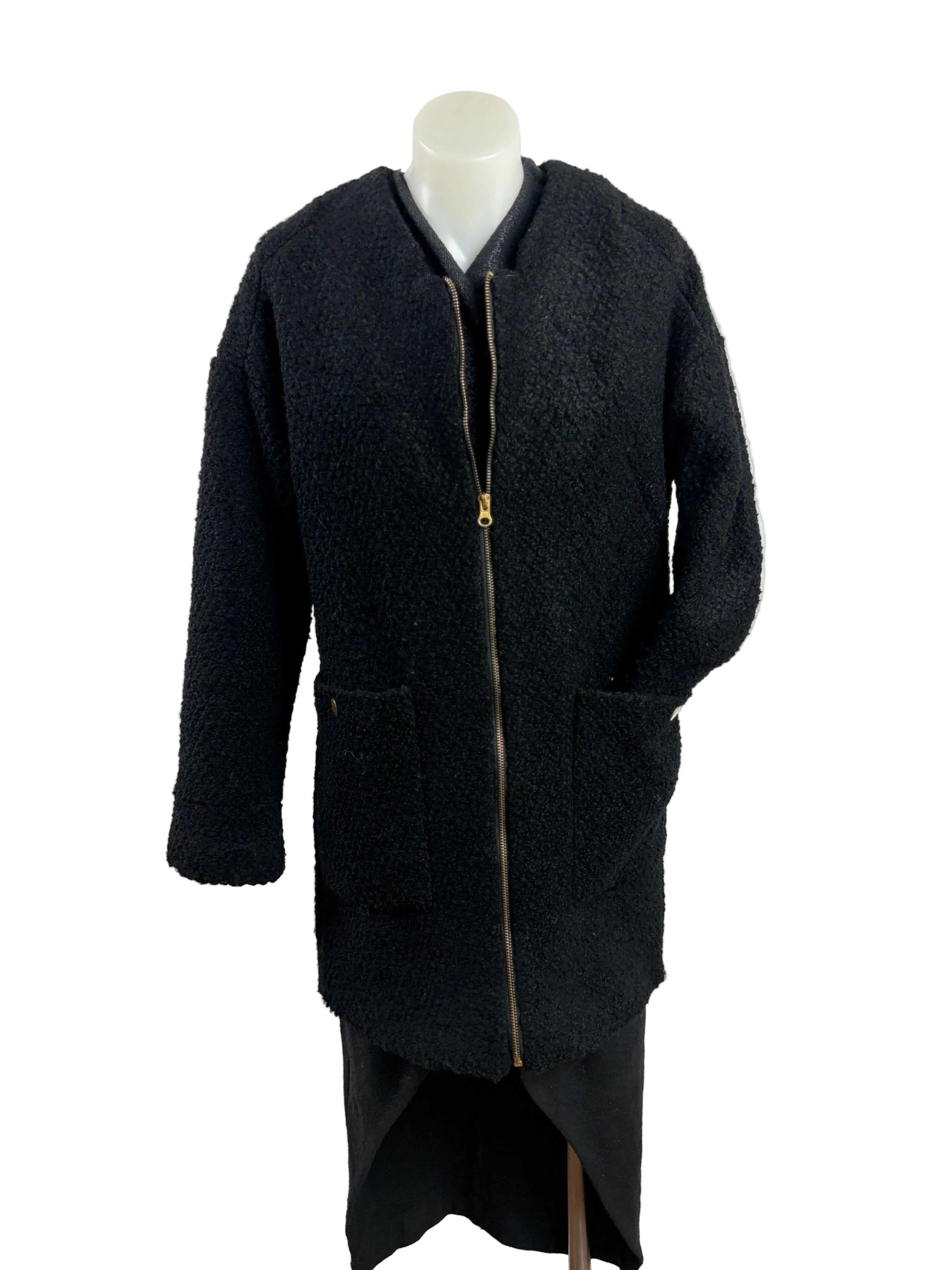 CMNC Woman | Collarless Boucle-Textured Coat | Black | Size S