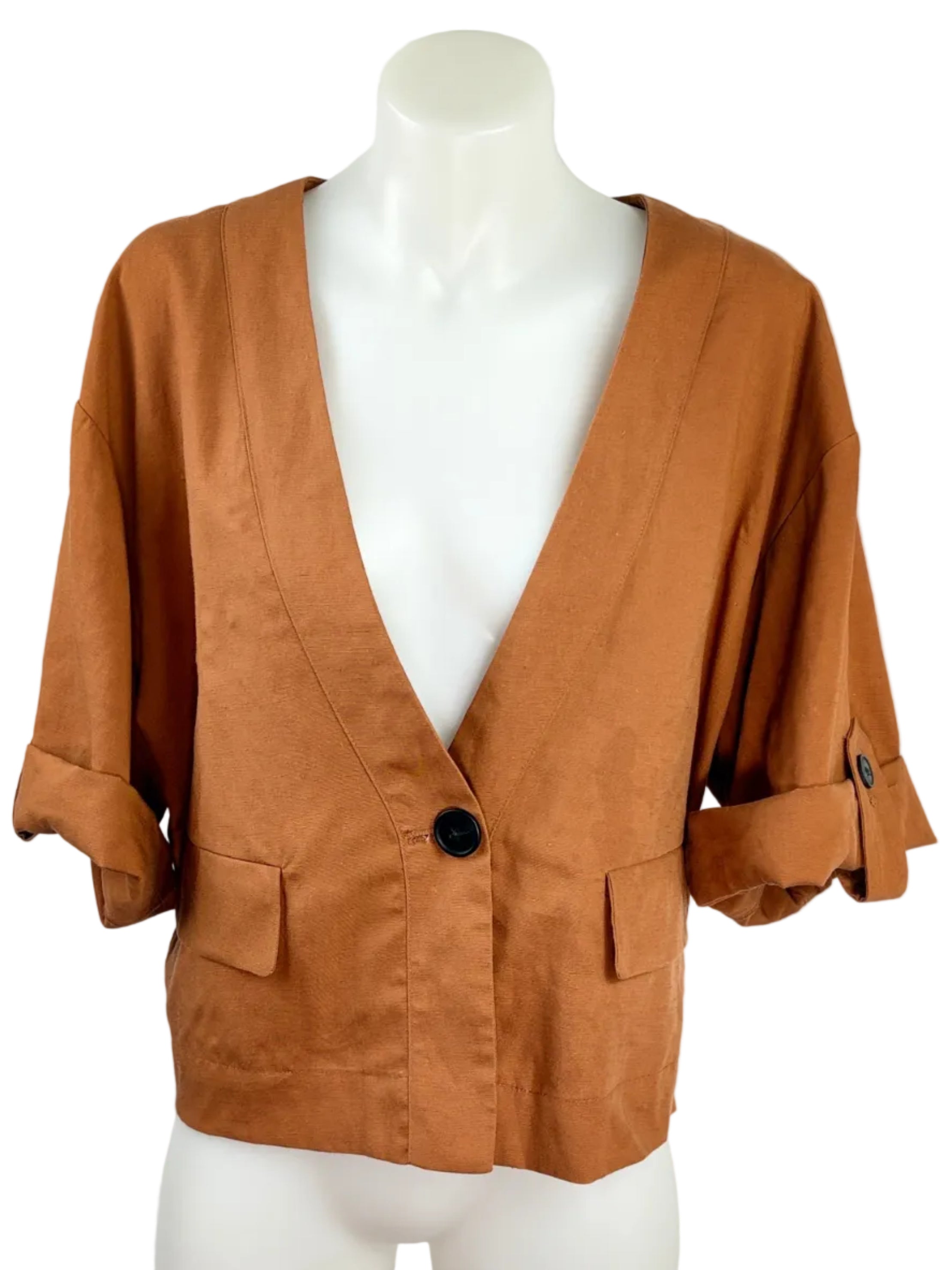 Zara | Cropped V-Neck Jacket | Rust | Size M
