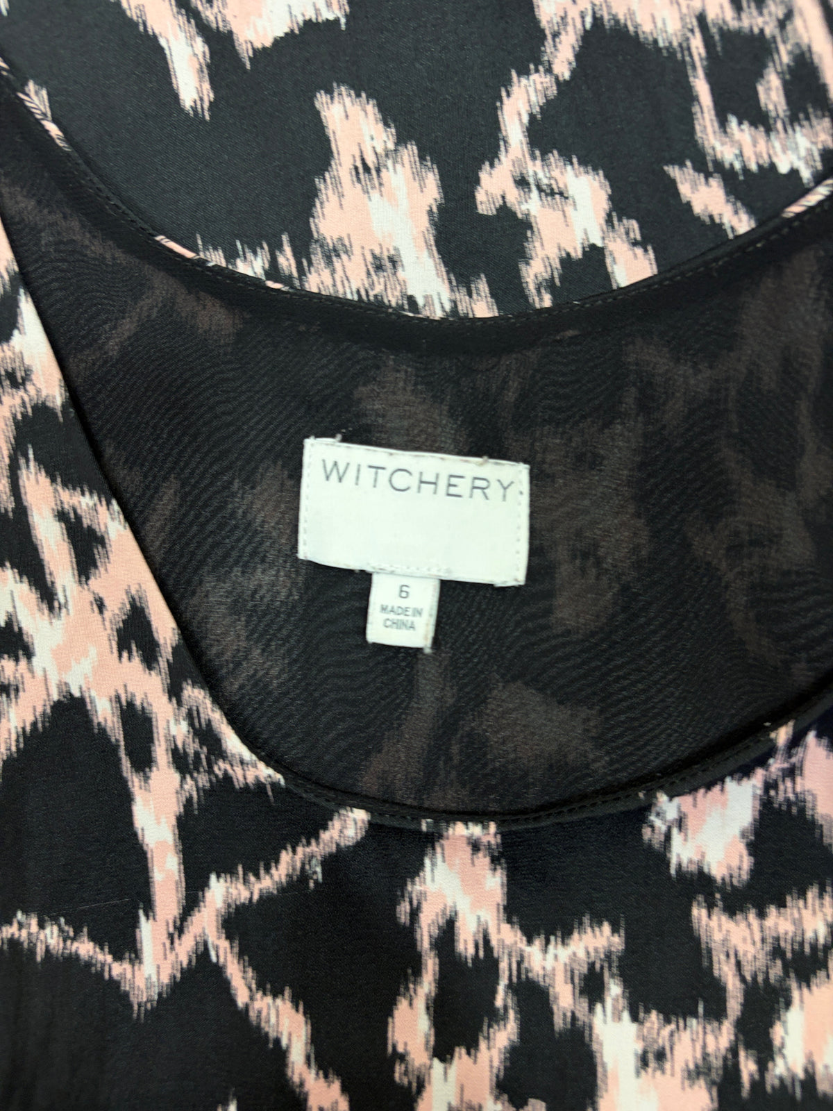Witchery Drop-Waist Abstract Print Dress in black & blush – view 5 of 5
