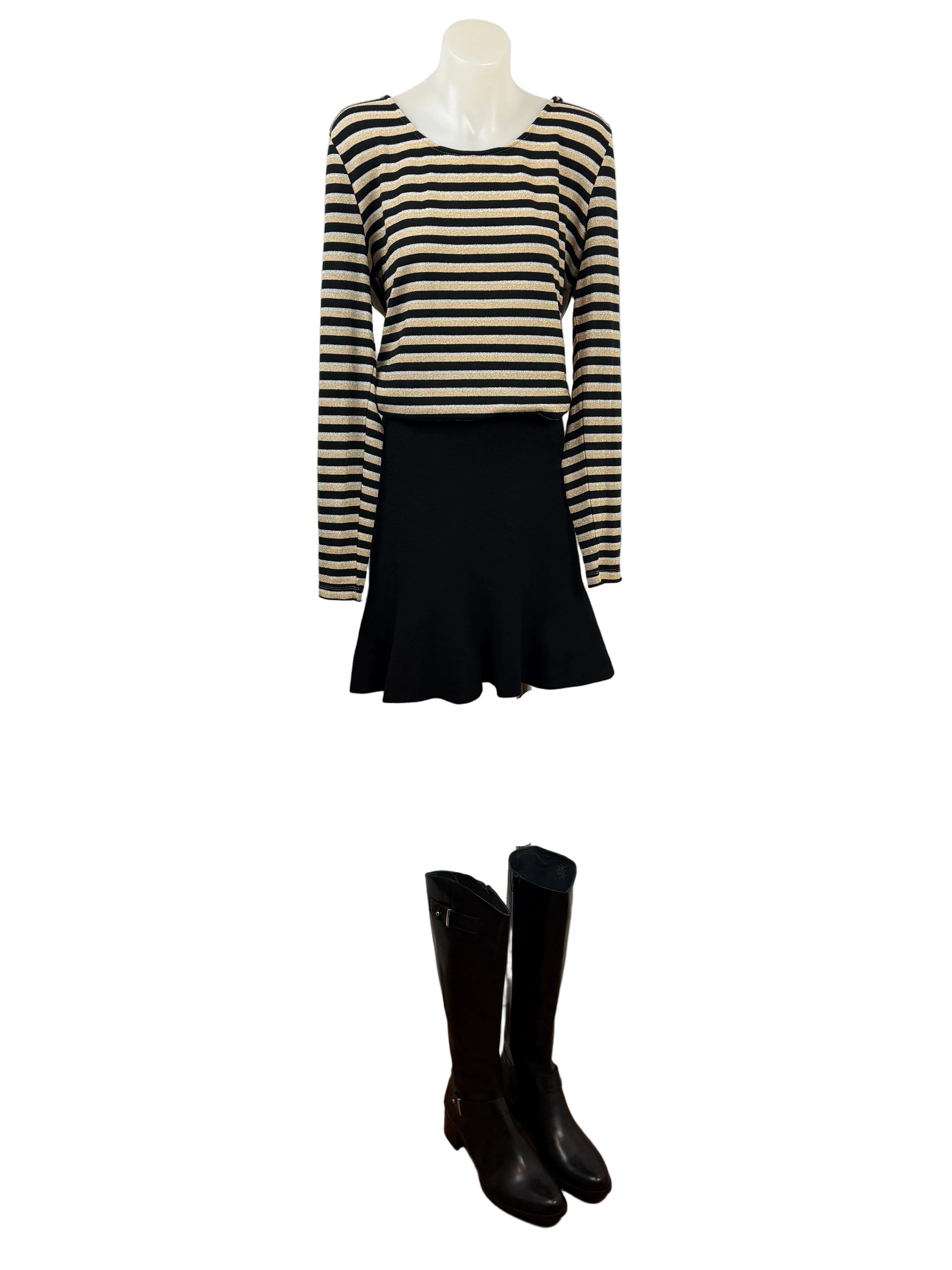 Bardot | Lurex Stripe Cowl-Back Top | Black, Gold & Silver | 14 — BNWT